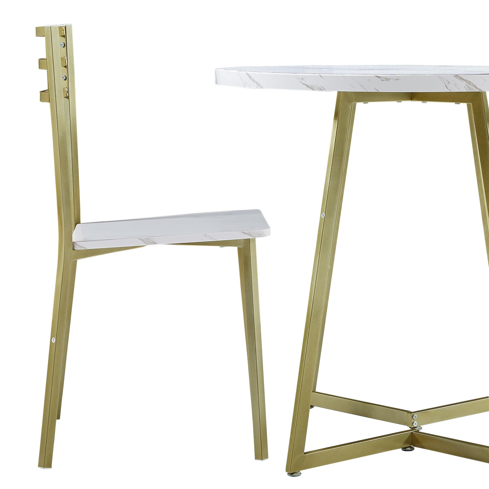 VECELO 2-Person Small Round Dining Table Set with Wood Tabletop & Sturdy Metal Frame - Modern Kitchen Dinette, Breakfast Nook & Living Room Furniture in White & Gold - Perfect for Small Spaces, Apartments & Cozy Dining Areas