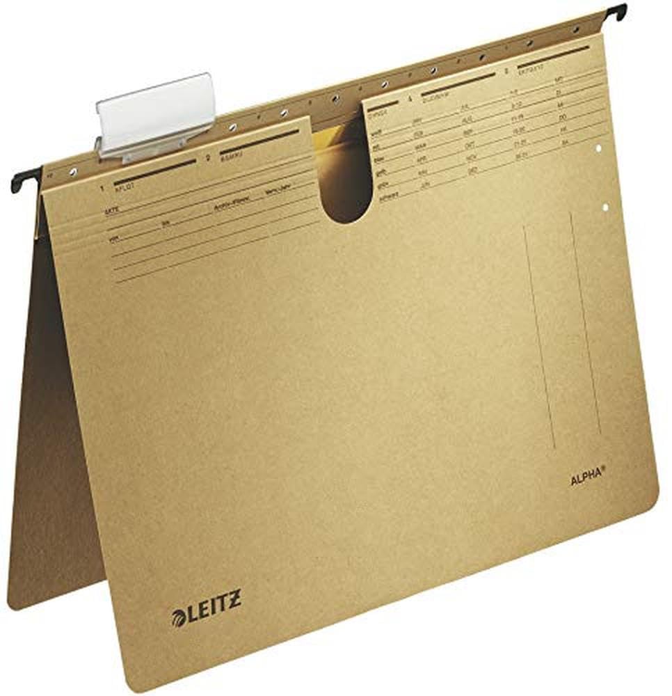 Leitz Alpha Hanging Folders & Accessories - Brown A4 Cardboard Polypropylene File Organizers for Office, Home, and School Document Storage