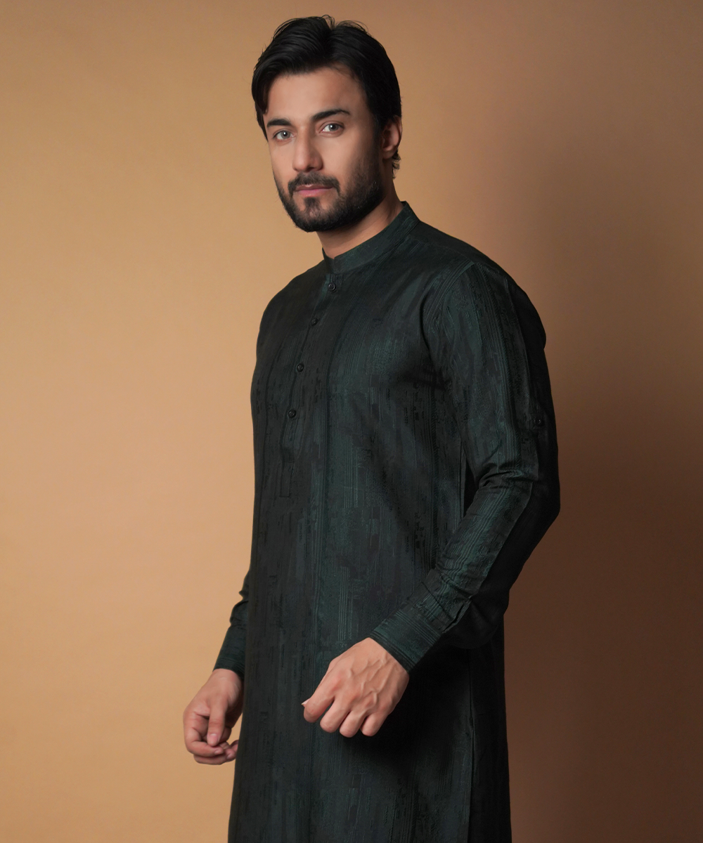 Premium Dark Green & Black Cotton Jacquard Fabric - Soft, Durable & Stylish for Upholstery, Curtains & Home Decor