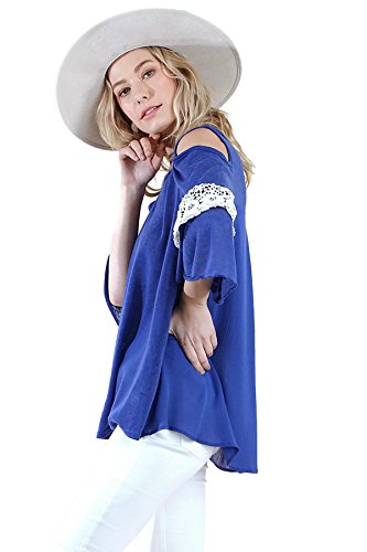 Umgee Women's Open Shoulder Layered Crochet Ruffle Sleeve Blouse | Boho Chic Summer Tops for Beach, Vacation & Casual Outings