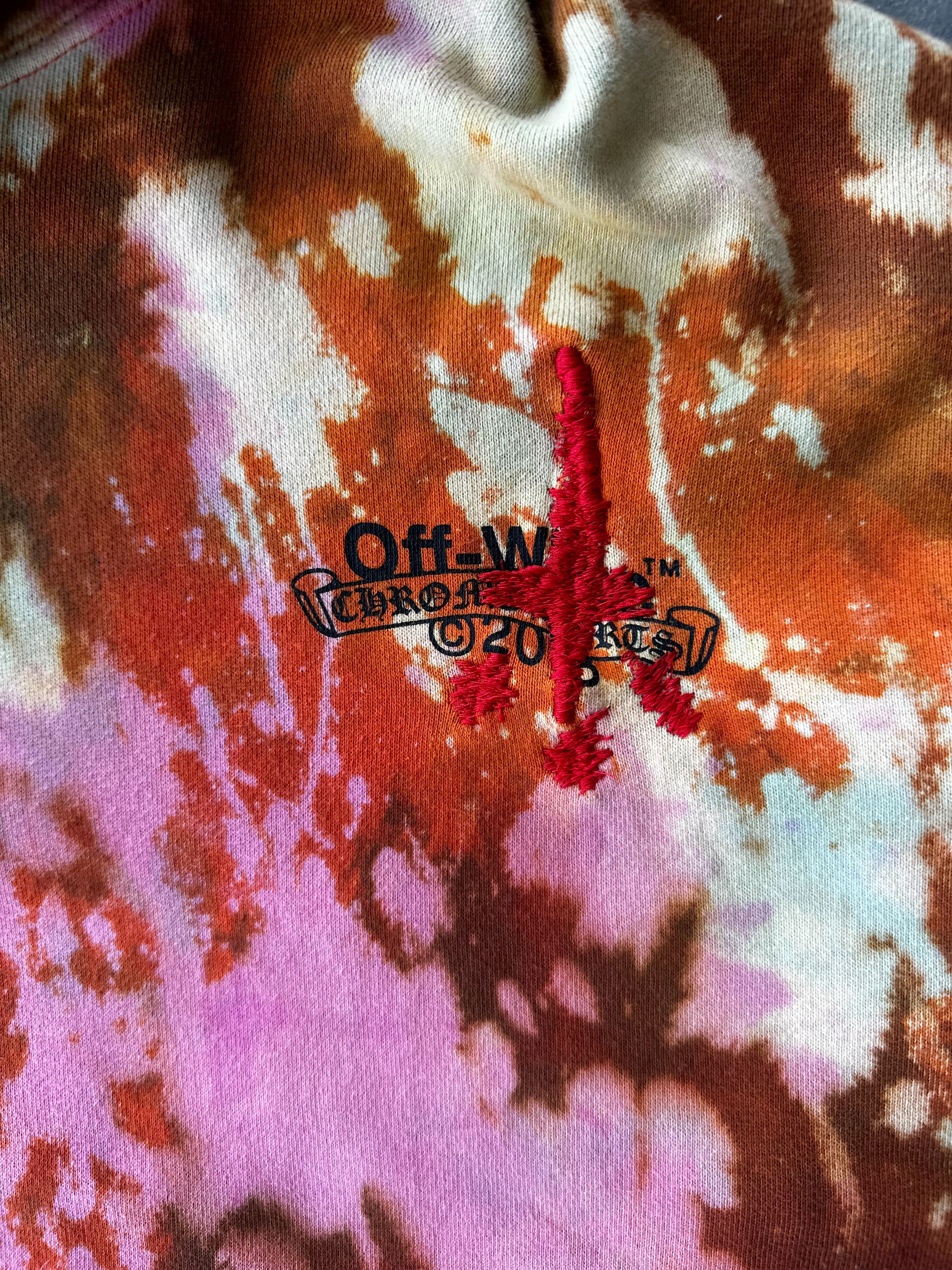 Chrome Hearts Off White CVTVLIST Orange Tie Dye Bleached Hoodie - Stylish Streetwear for Men & Women | Perfect for Casual Outfits, Music Festivals and Urban Fashion