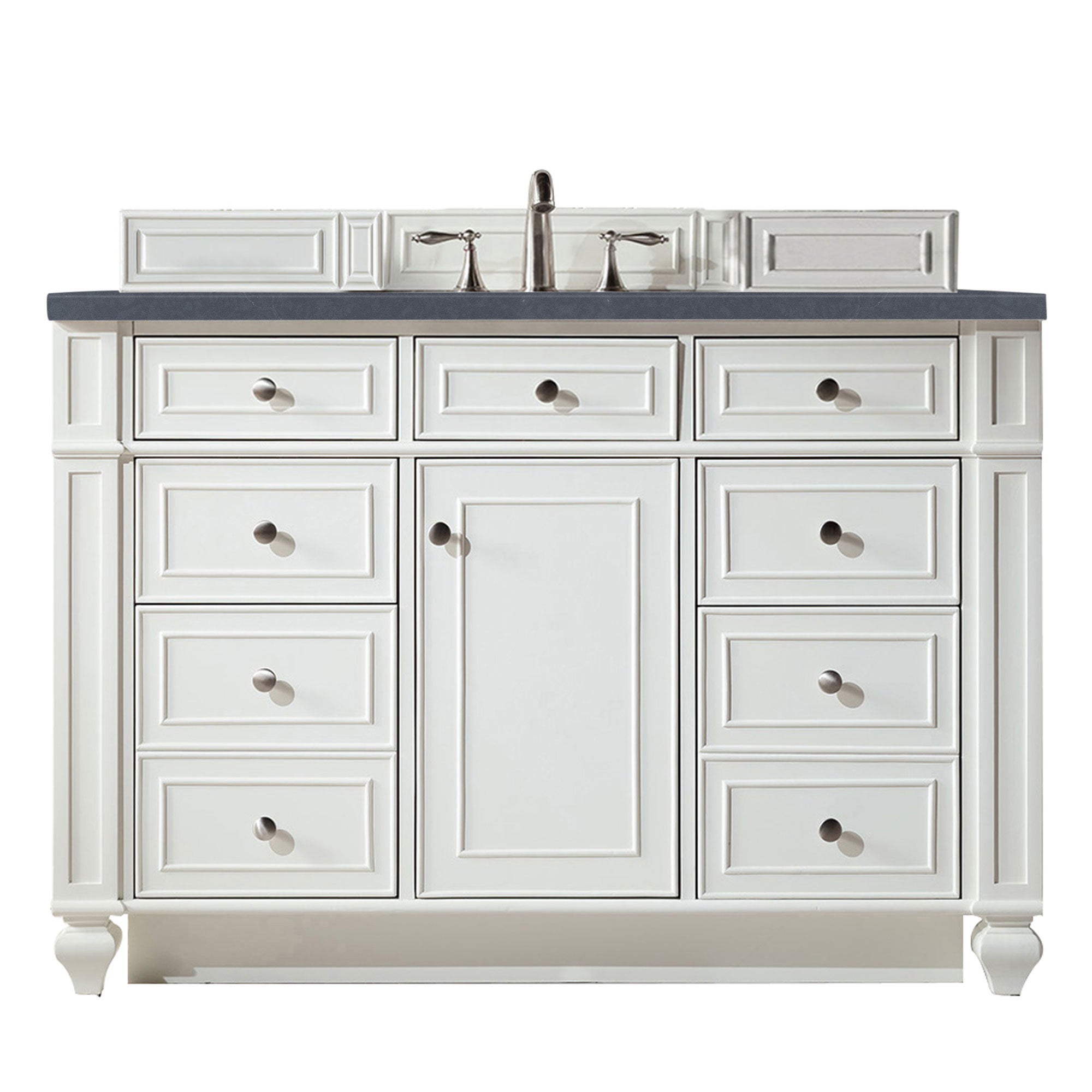 Bristol 48-Inch Single Bathroom Vanity Set with Bright White Finish & 3CM Charcoal Soapstone Quartz Countertop – Perfect for Modern Master Bathrooms and Powder Rooms