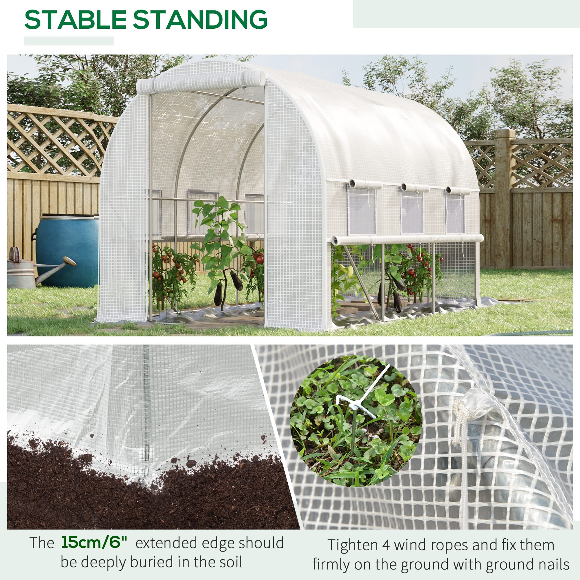 Outsunny 9.7' x 6.5' x 6.5' Walk-in Greenhouse with Anti-Tear PE Cover, Zipper Doors & Mesh Windows - Outdoor Plant Protection for Vegetables, Flowers & Herbs - Perfect for Backyard Gardening & All-Season Plant Growing