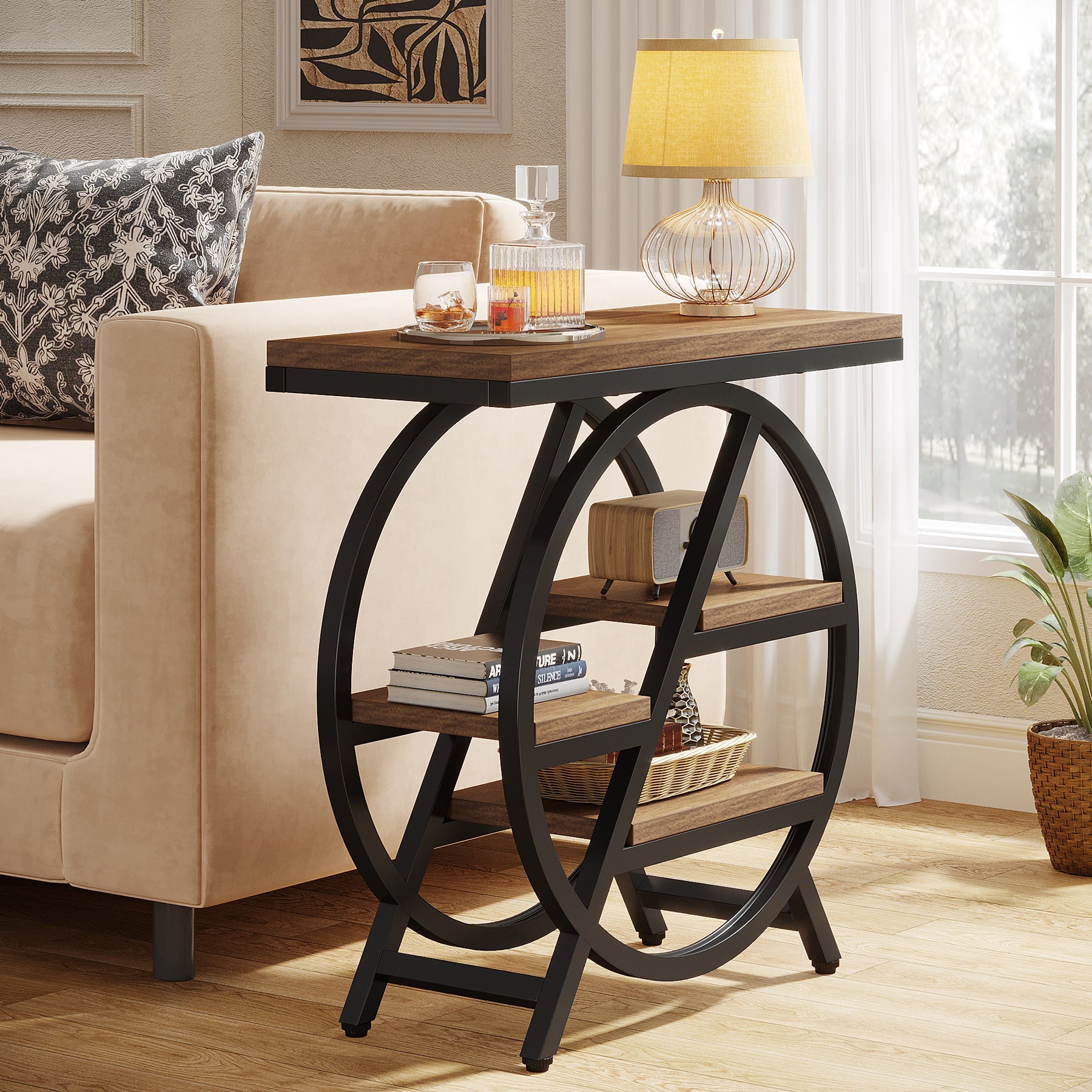 4 Tier End Table with Storage Shelves - Compact Side Table for Living Room, Bedroom, or Office - Perfect for Snacks, Books, and Decor Organization