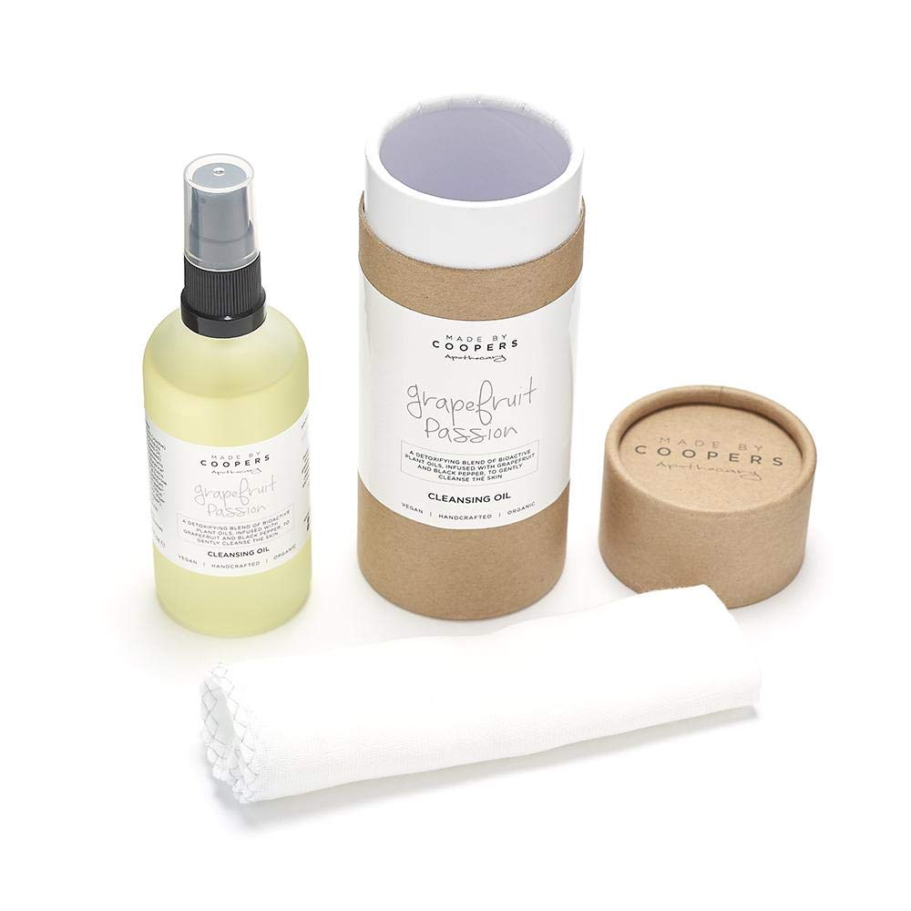 Coopers Grapefruit Facial Cleanser & Makeup Remover with Muslin Cloth - 100ml Vegan Face Wash with Bioactive Plant Oils for Deep Pore Cleansing | Perfect for Daily Skincare & Gentle Makeup Removal