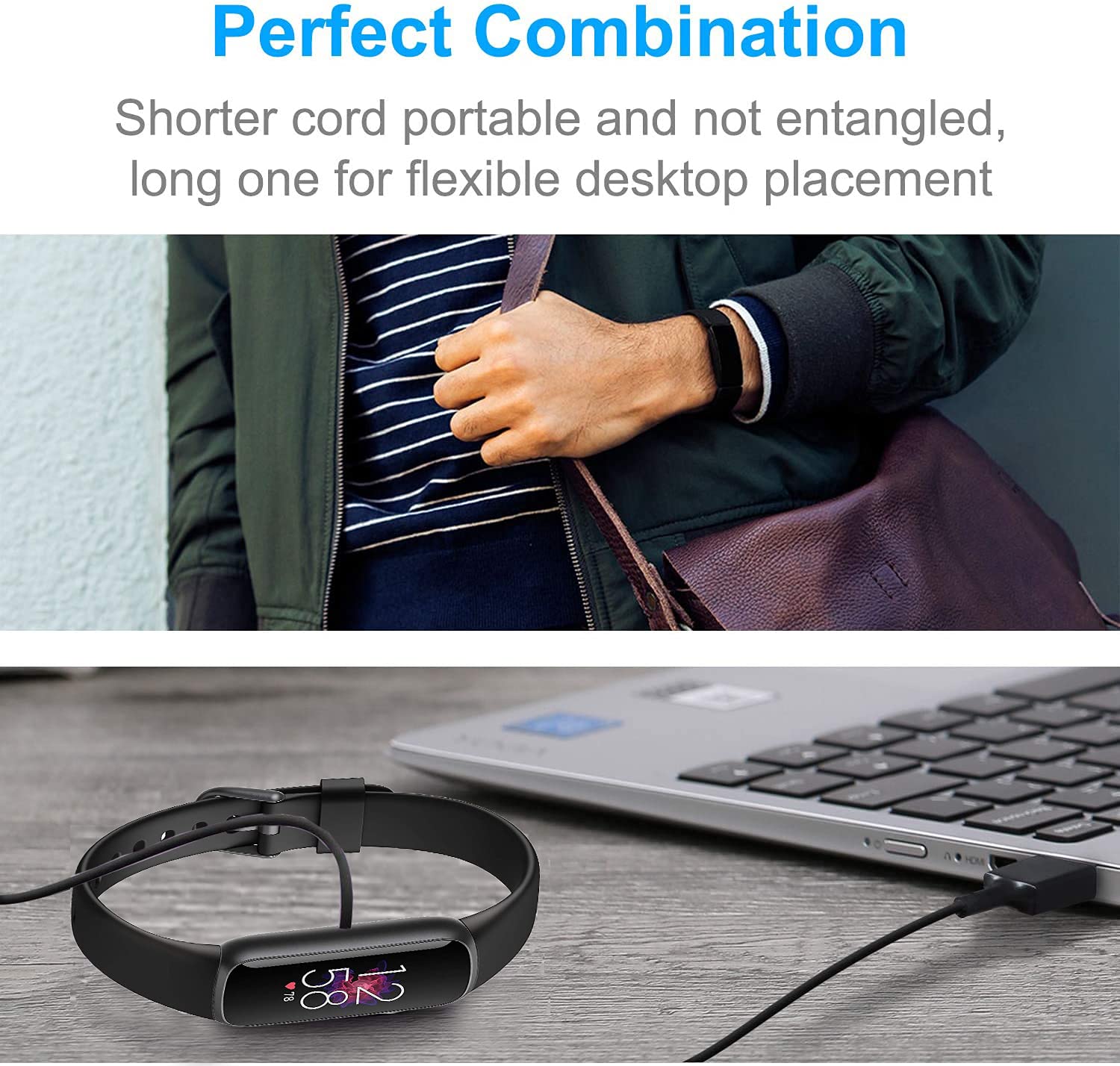 Fitbit Luxe Charger Replacement - 2 Pack USB Charging Cable for Fitbit Luxe Fitness Tracker - Black (Perfect for Home, Office & Travel Use)