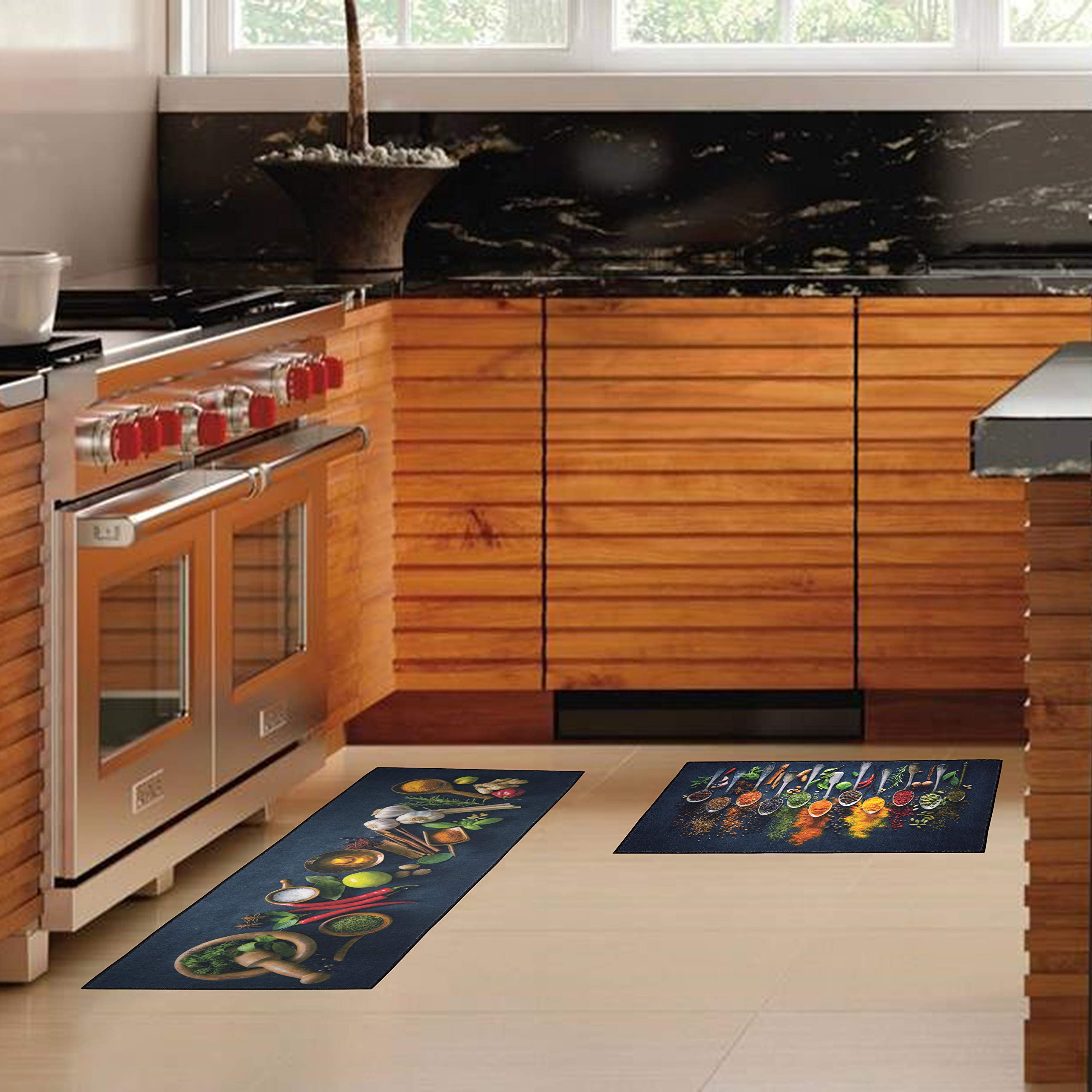 UpNUpCo Non-Slip Farmhouse Kitchen Rugs Set - 2 Piece Colorful Artistic Floor Mats (30