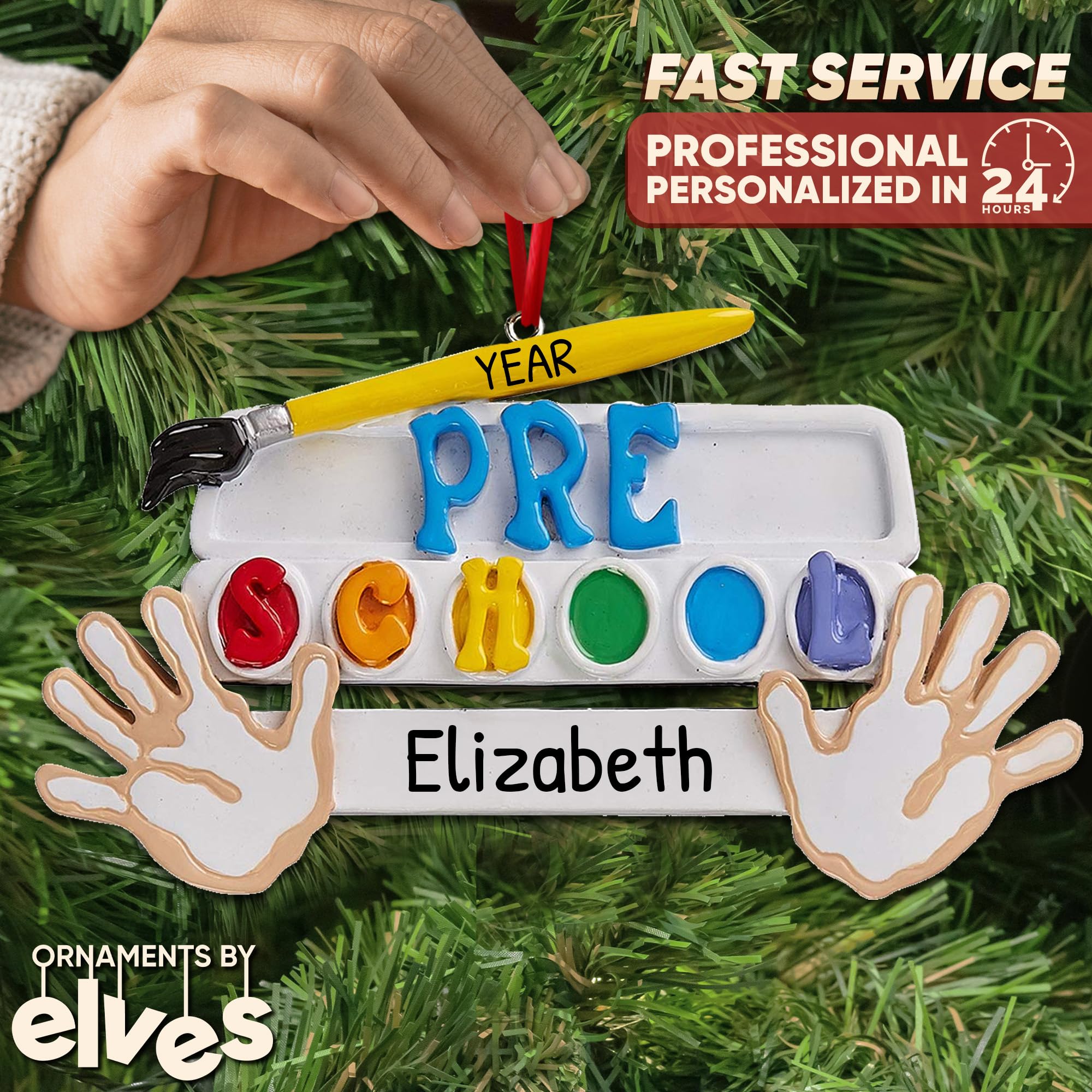 Personalized 2024 Preschool Keepsake Ornament - First Day of Pre-K & Graduation Gift for Teachers, Students, Toddlers | Classroom Decor, Memory Tree, Holiday Decoration by Elves