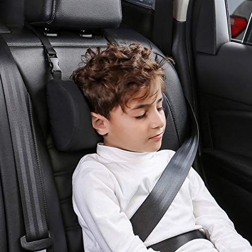 ABE Kids Travel Neck Pillow - Adjustable Car Seat Headrest Pillow for Children, Soft Head and Neck Support for Long Car Rides, Airplane & Road Trips - Comfortable Sleeping Aid for Toddlers (Black)