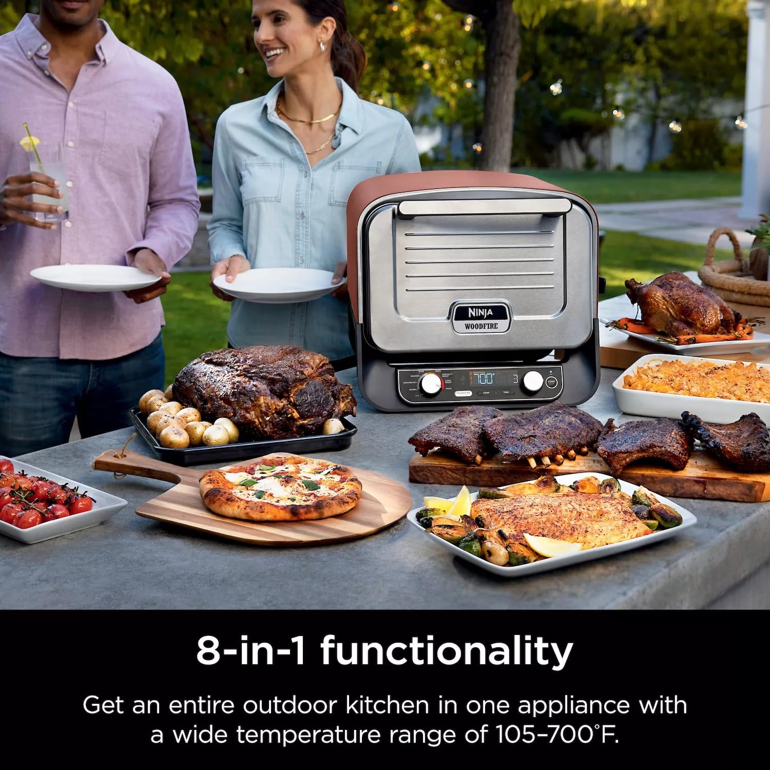Ninja Woodfire Outdoor Pizza Oven - 8-in-1 Portable Electric Roaster & BBQ Smoker with 700°F Heating, 5 Artisan Pizza Settings, Includes Flavored Wood Pellets (Pine Green, Renewed) - Perfect for Backyard Parties, Camping & Outdoor Cooking