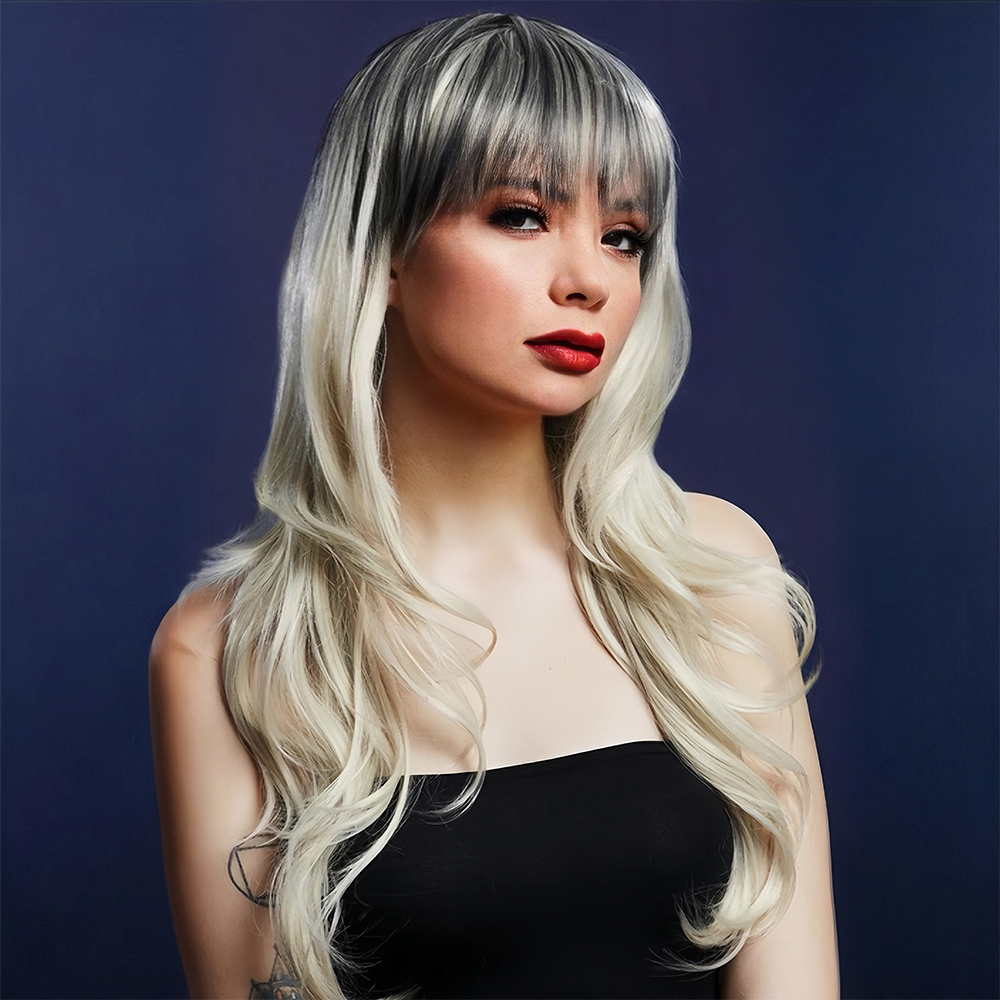 Abell'a Daring Diva 55cm Wavy Synthetic Wig With Two Tone Bangs - Long Curly Cosplay Hair for Halloween, Parties & Costume Events