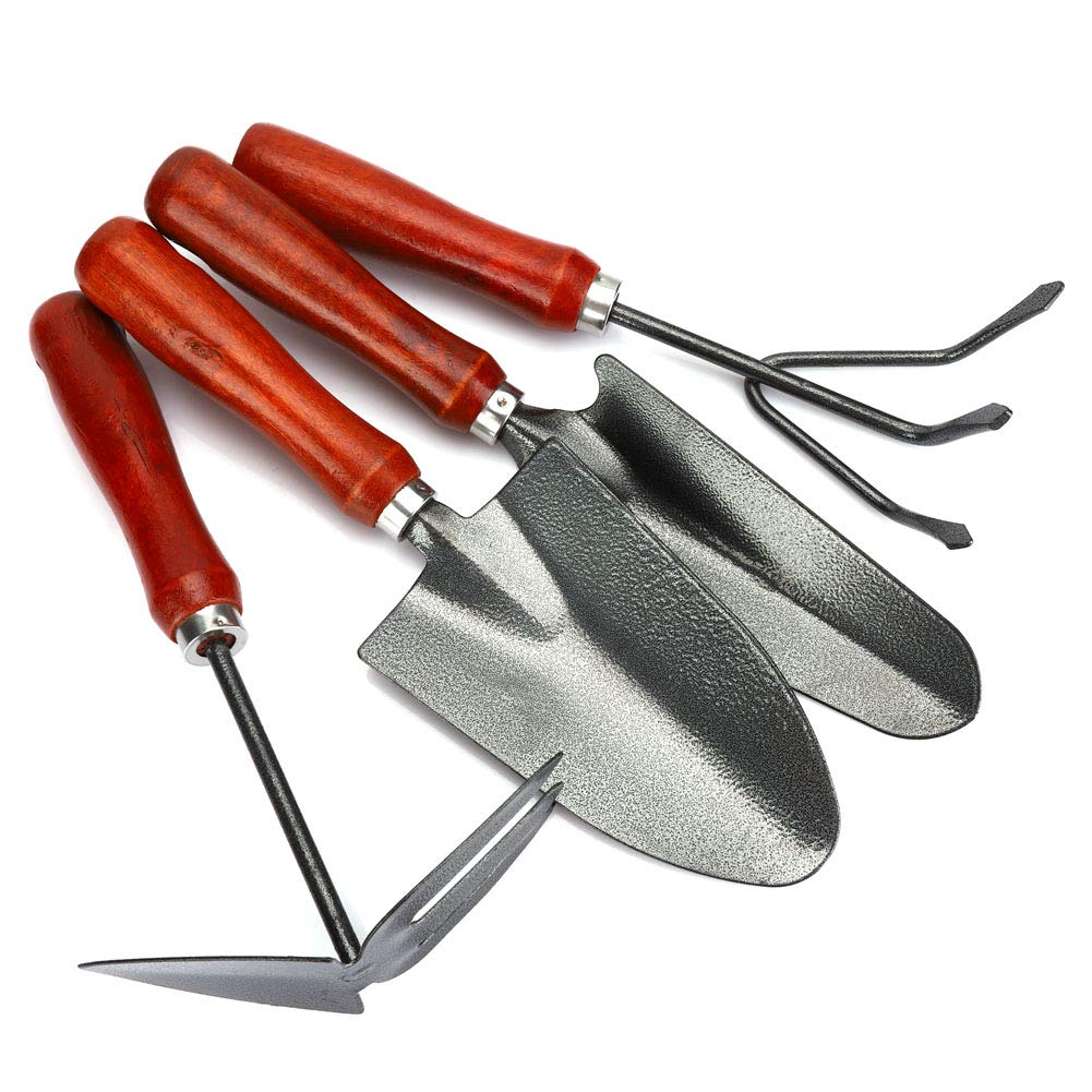 Portable Garden Shovel Set - 4 Pcs Wooden Handle Gardening Tools Kit for Flower Planting, Digging & Weeding - Perfect for Outdoor Gardening, Yard Work & Landscaping Projects
