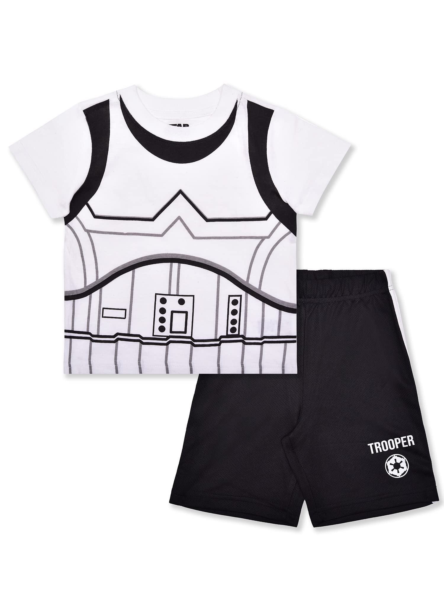 Star Wars Boys Costume T-Shirt and Shorts Set for Toddlers & Kids - Beige, Black, White - Perfect for Halloween, Cosplay & Birthday Parties