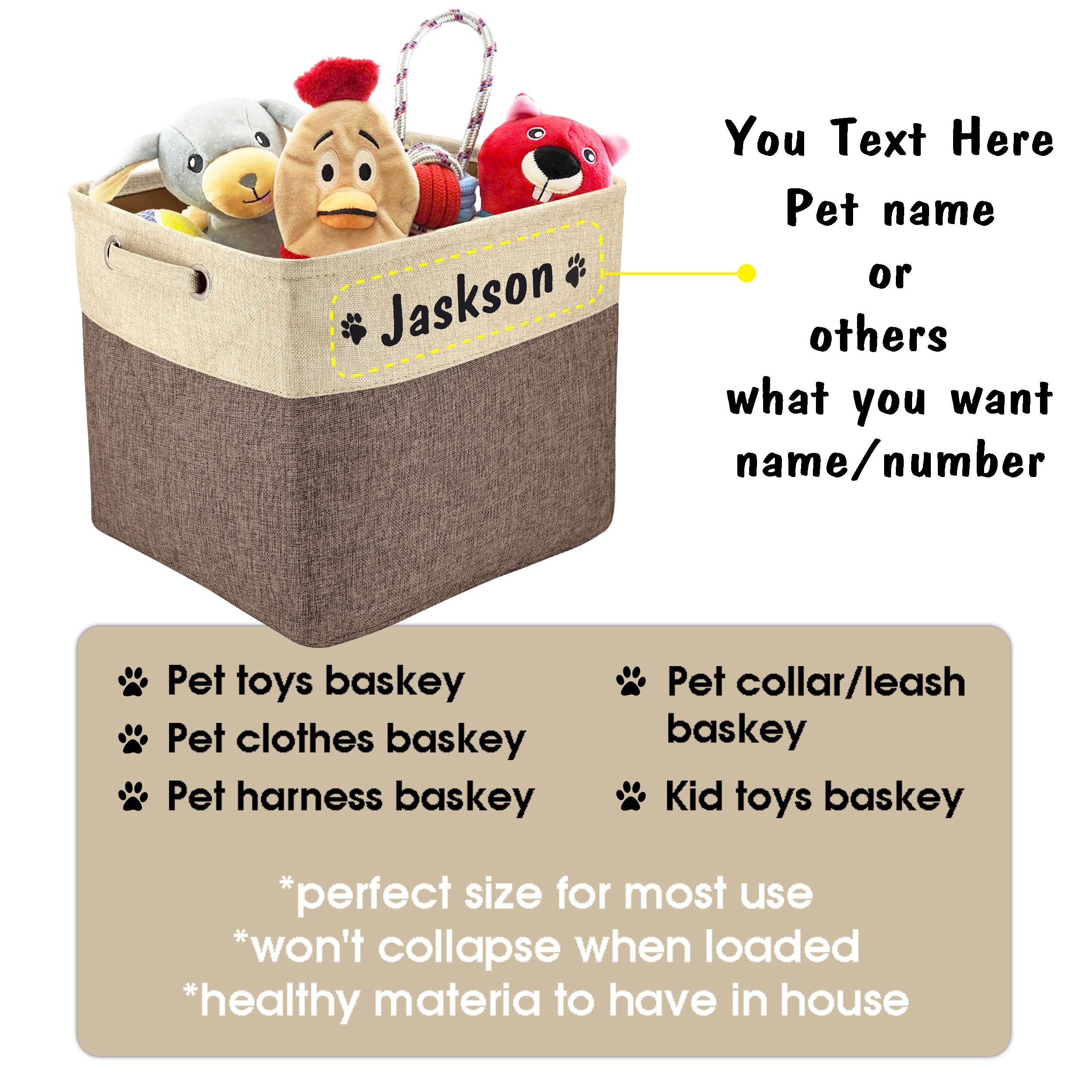 Personalized Collapsible Dog Toy Storage Basket with Pet's Name - Rectangular Organizer Box for Dog Toys, Clothes & Accessories (Coffee, Large) - Perfect for Pet Playrooms, Living Rooms & Bedrooms