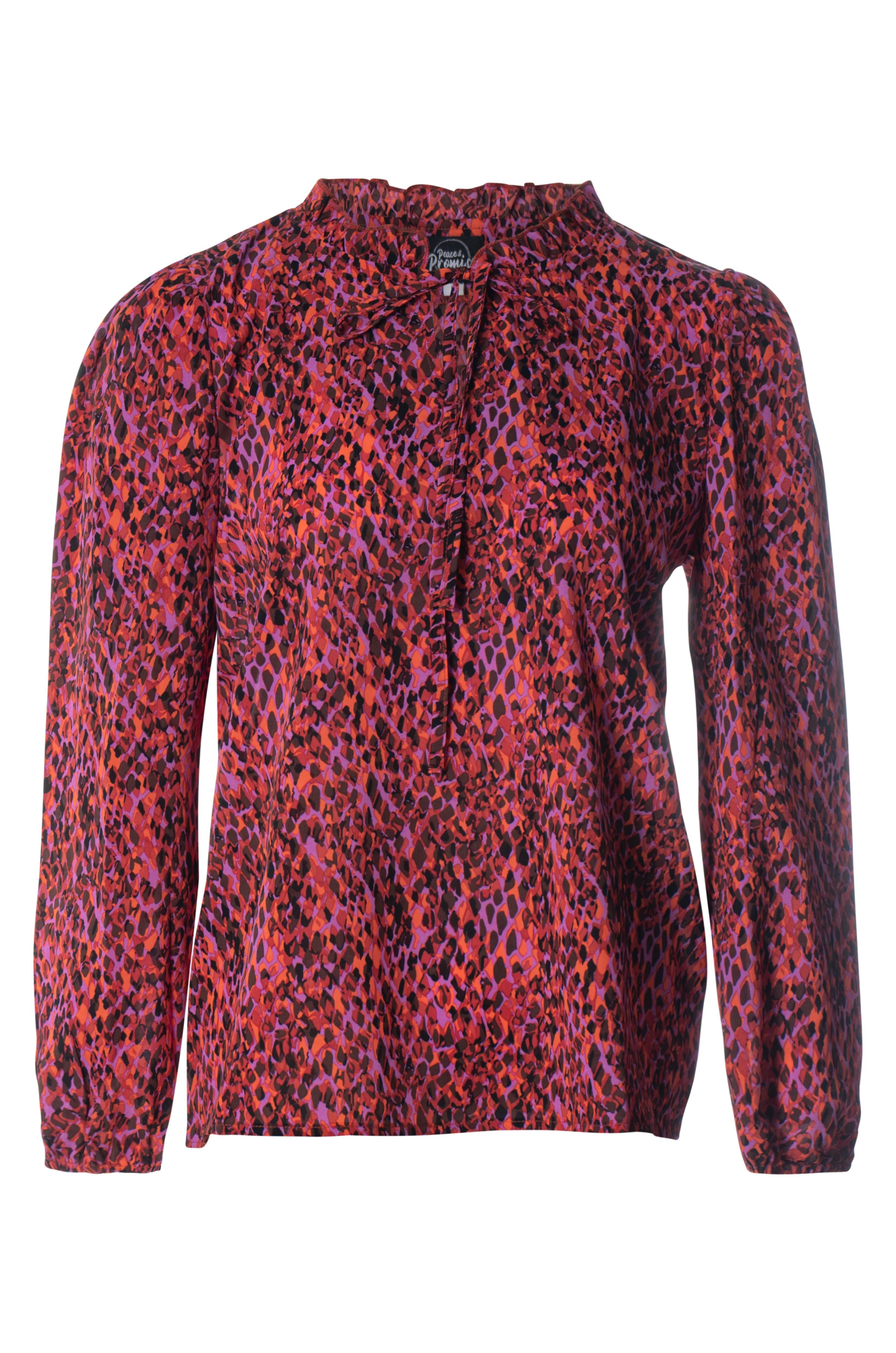 Printed Chiffon Blouse - Orange Pink Animal Print Women's Tunic Top 7120BR | Casual Wear, Party Outfit & Summer Fashion