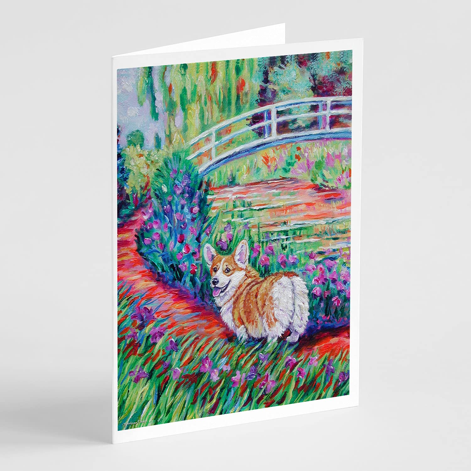 Caroline's Treasures 7298GCA7P Corgi Footbridge Blank Greeting Cards - Pack of 8 Whimsical A7 Size (5x7) Note Cards with Envelopes | Perfect for Birthday Wishes, Thank You Notes & Special Occasions