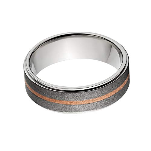Premium Titanium Wedding Ring with Copper Inlay - Durable & Hypoallergenic Men's Wedding Band - 7RC11G-SND - Perfect for Engagements, Anniversaries & Everyday Wear