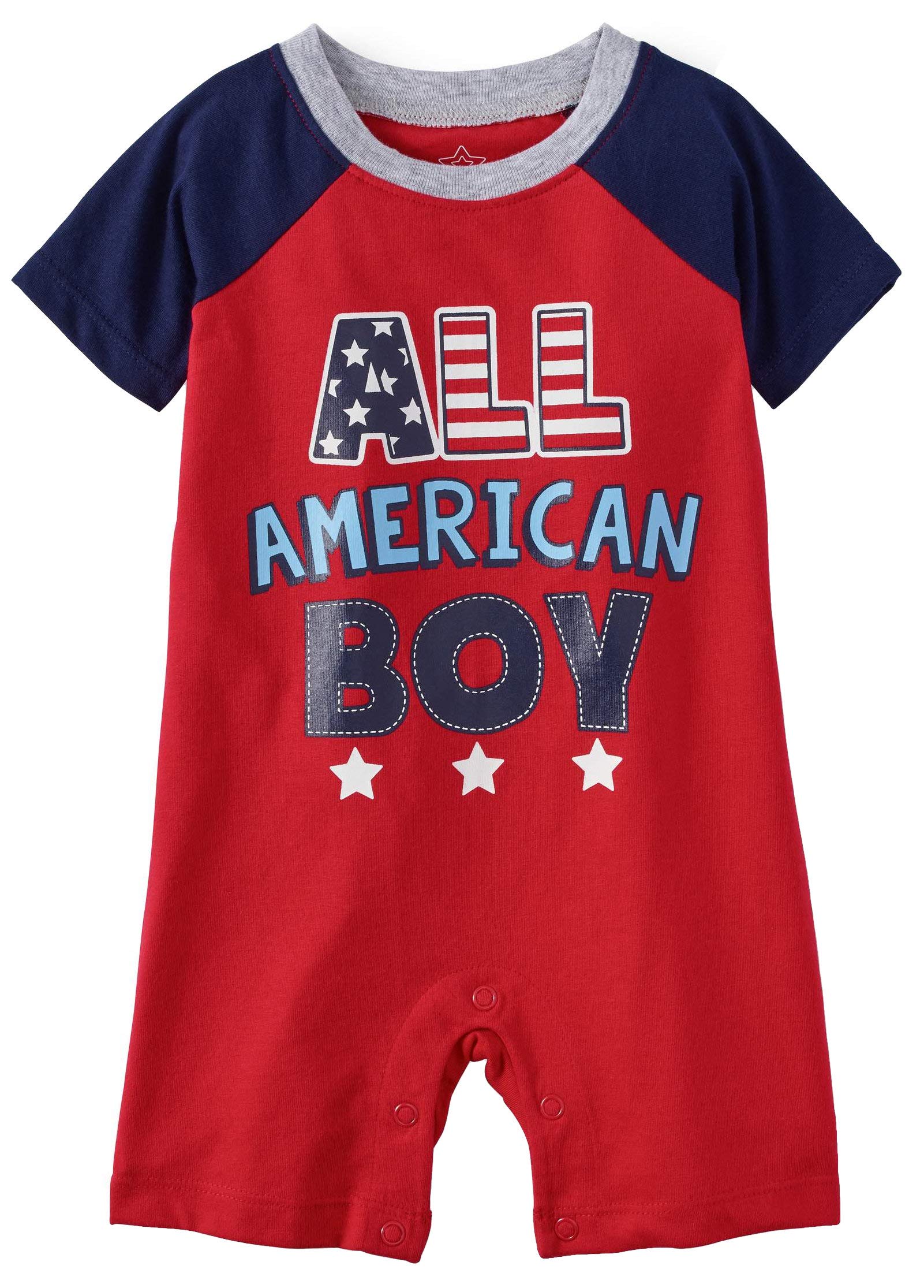 Americana Baby Boy All American One-Piece Romper Outfit - Patriotic Newborn & Infant Clothing for 4th of July, Memorial Day, and Family Photos