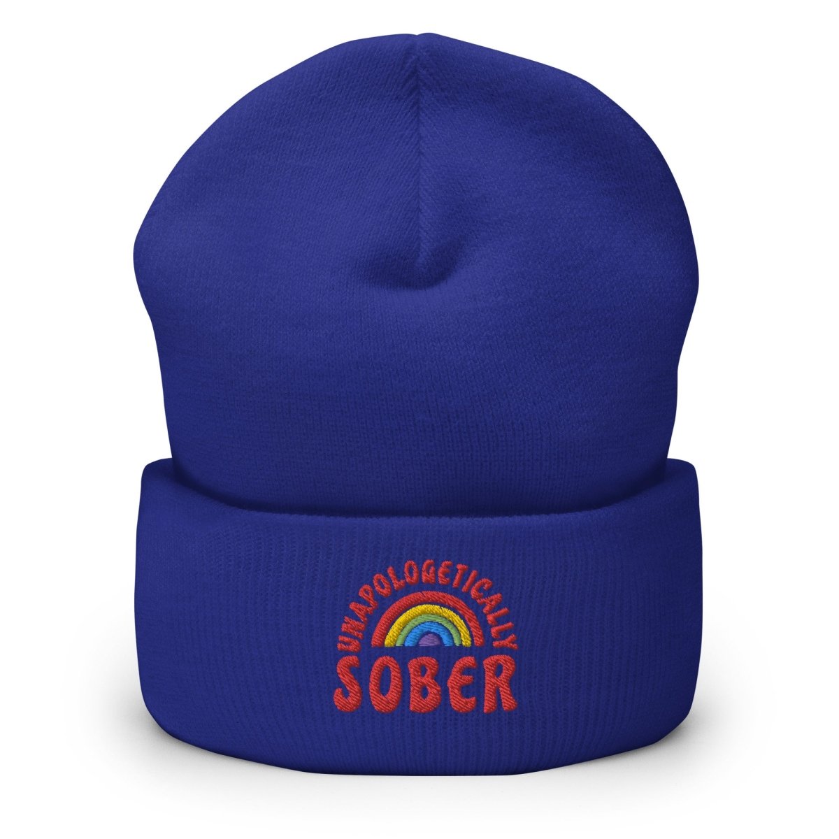 Unapologetically Sober Embroidered Cuff Beanie Hat - Stylish Winter Knit Cap for Men & Women - Perfect for Sober Living, Recovery Support & Cold Weather