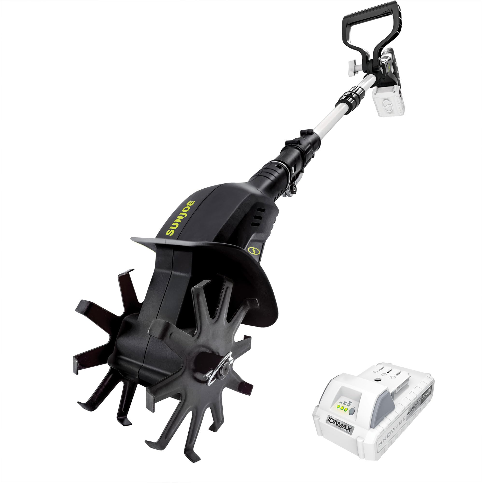 Sun Joe 24V-TLR-LTE-A 24-Volt Cordless Garden Tiller & Cultivator Kit with 2.0Ah Battery & Charger | Electric Soil Cultivator for Home Gardening, Yard Work & Landscaping | Easy Weed Removal & Soil Aeration Tool