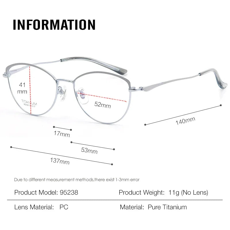 Stylish Aror Women's Oval Cat Eye Glasses - Lightweight Titanium Acetate Frame (Model 95238) | Perfect for Office, Reading & Fashion Accessories