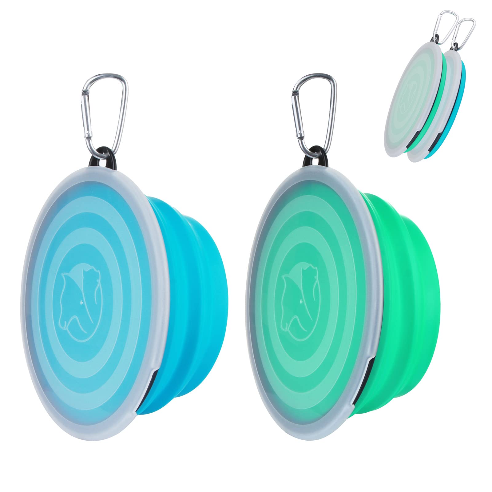 SLSON Collapsible Dog Bowls with Lids - 2 Pack Large Pet Food & Water Bowls for Travel, Hiking, Camping - Light Blue & Green - Durable, Portable, Leak-Proof for Dogs & Cats