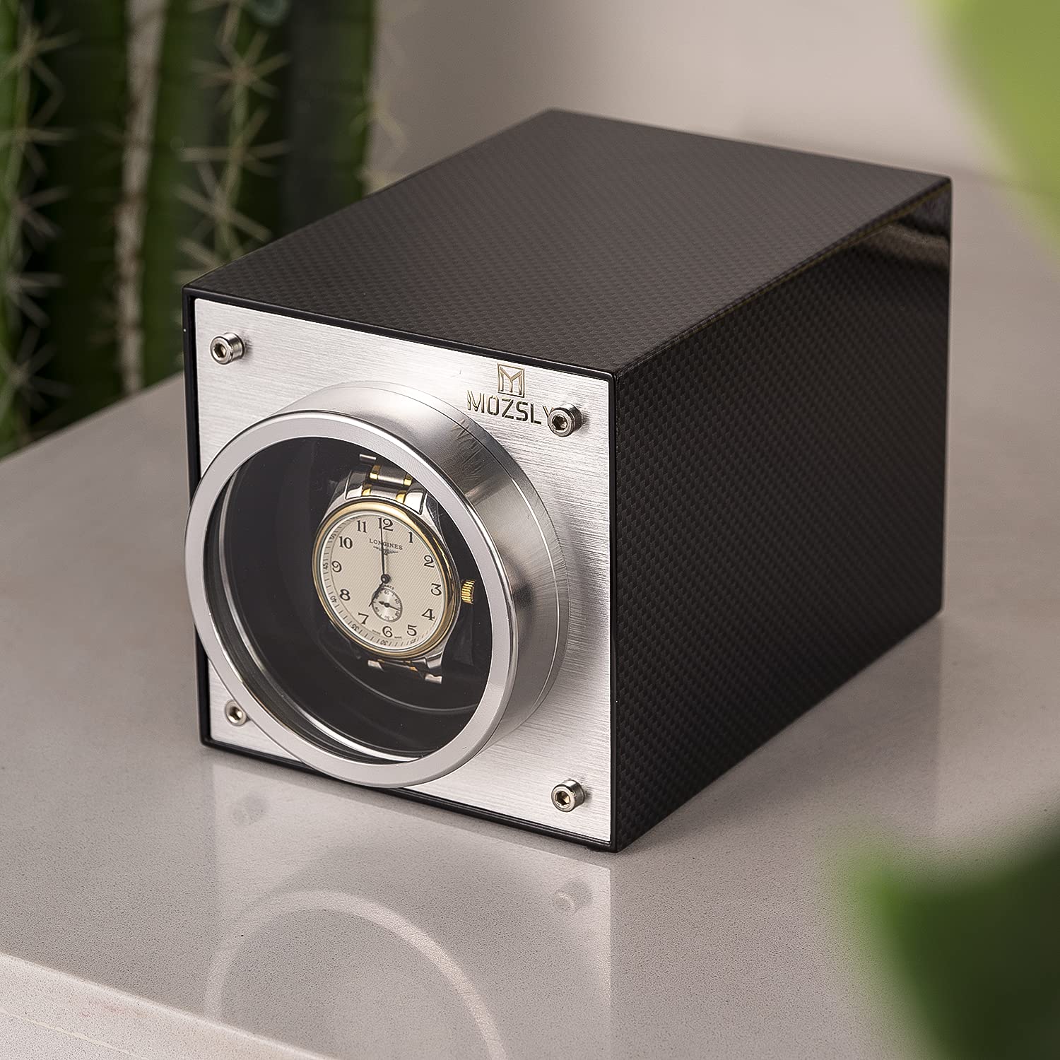 MOZSLY Single Automatic Watch Winder - Battery & AC Powered with 12 Rotation Modes, Ultra Quiet Motor, Elegant Piano Finish - Perfect for Watch Collectors & Luxury Timepiece Storage at Home/Office