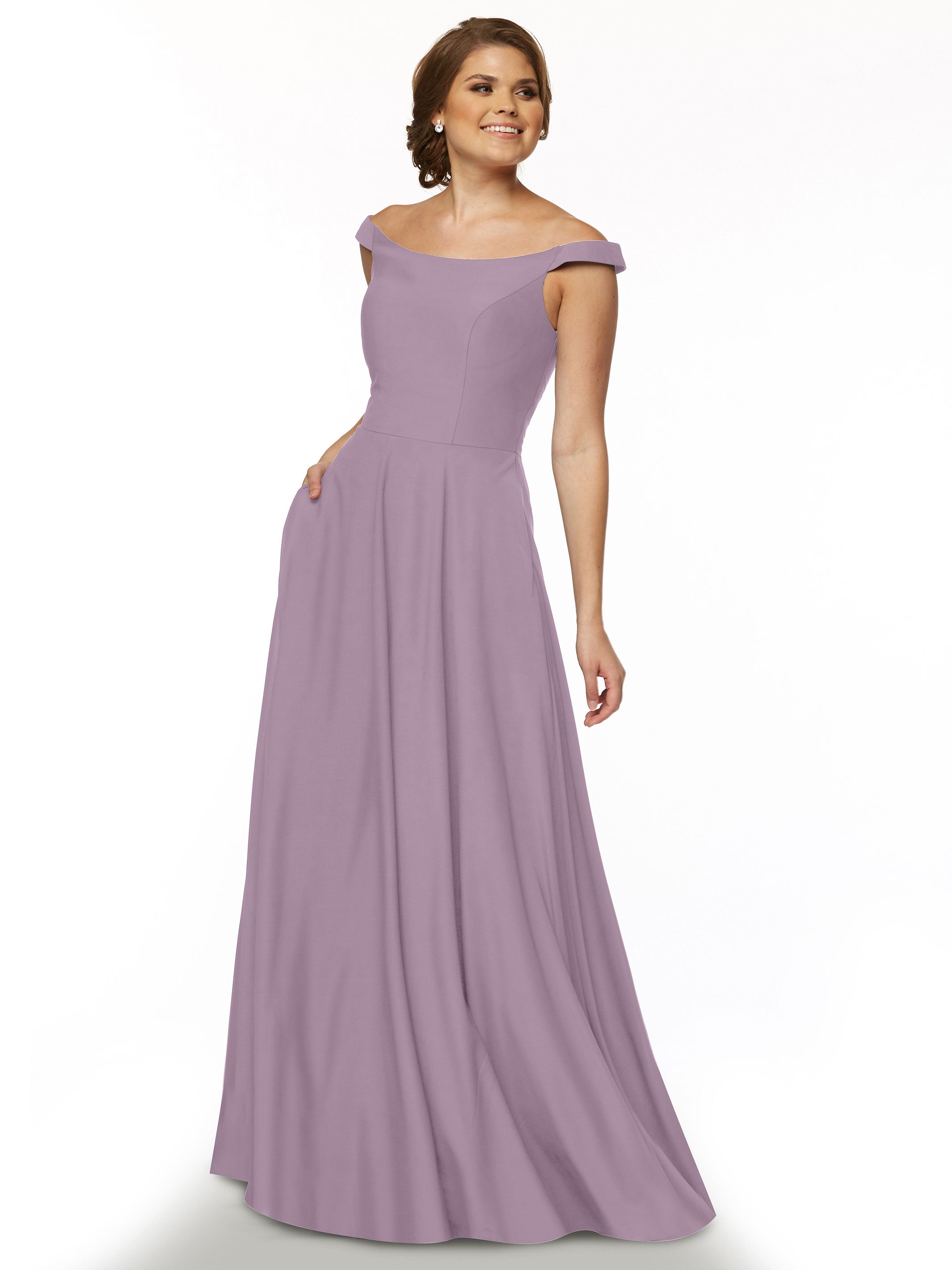 83005 Off The Shoulder Stretch Chiffon A-Line Bridesmaid Dress - Elegant Wedding Party Gown for Formal Occasions, Prom & Special Events