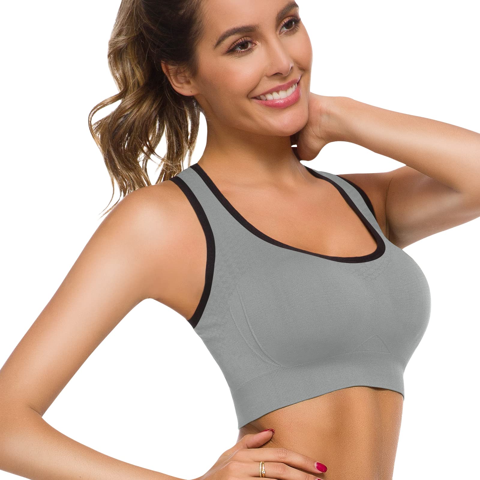 TOBWIZU Women's Medium Support Sports Bras with Pocket - Yoga, Gym & Activewear for Running, Workouts & Fitness Training