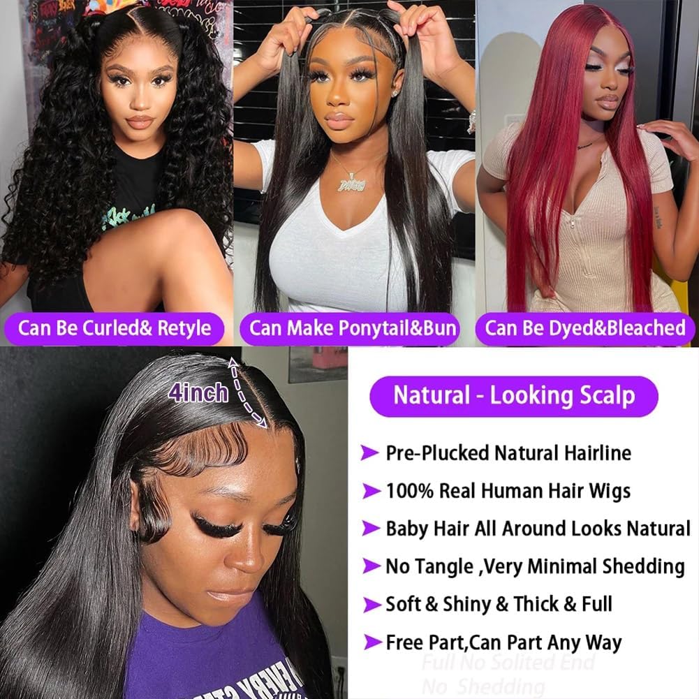 13x4 Brazilian Virgin Human Hair Lace Front Wig - Pre Plucked Straight 13x4 Lace Frontal Wig for Black Women (28 Inch, Natural Color) | Perfect for Daily Wear, Parties & Special Occasions