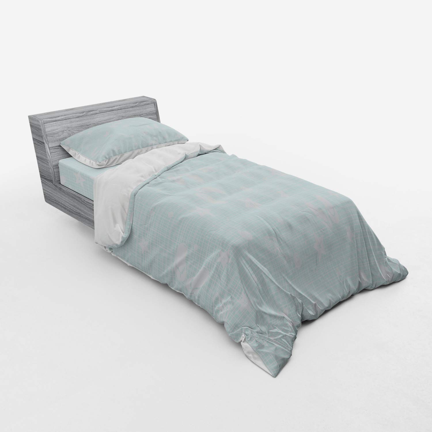 Ambesonne Aqua Duvet Cover Set - Beach Theme with Shells, Starfish & Flip Flops | 3-Piece Twin XL Bedding Set (Duvet Cover + Sham + Fitted Sheet) | Seafoam & White Coastal Decor | Perfect for Summer Bedrooms, Beach Houses & Vacation Rentals