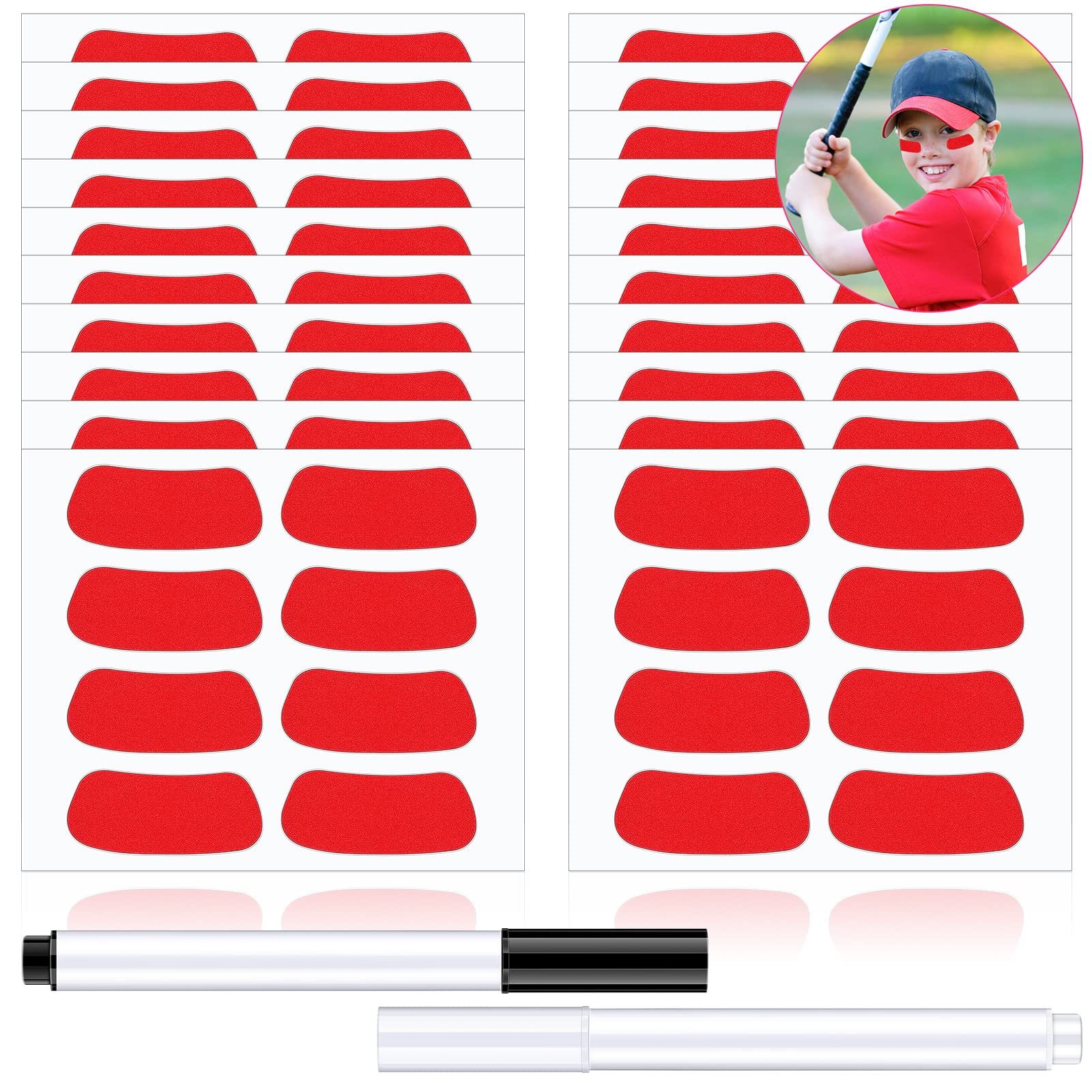 160 Pcs Sports Eye Stickers for Kids - Football, Softball, Baseball Face Decals - Lacrosse Fan Eye Strips with 2 Pencils - Perfect for Game Day, Sports Parties & Team Spirit Events