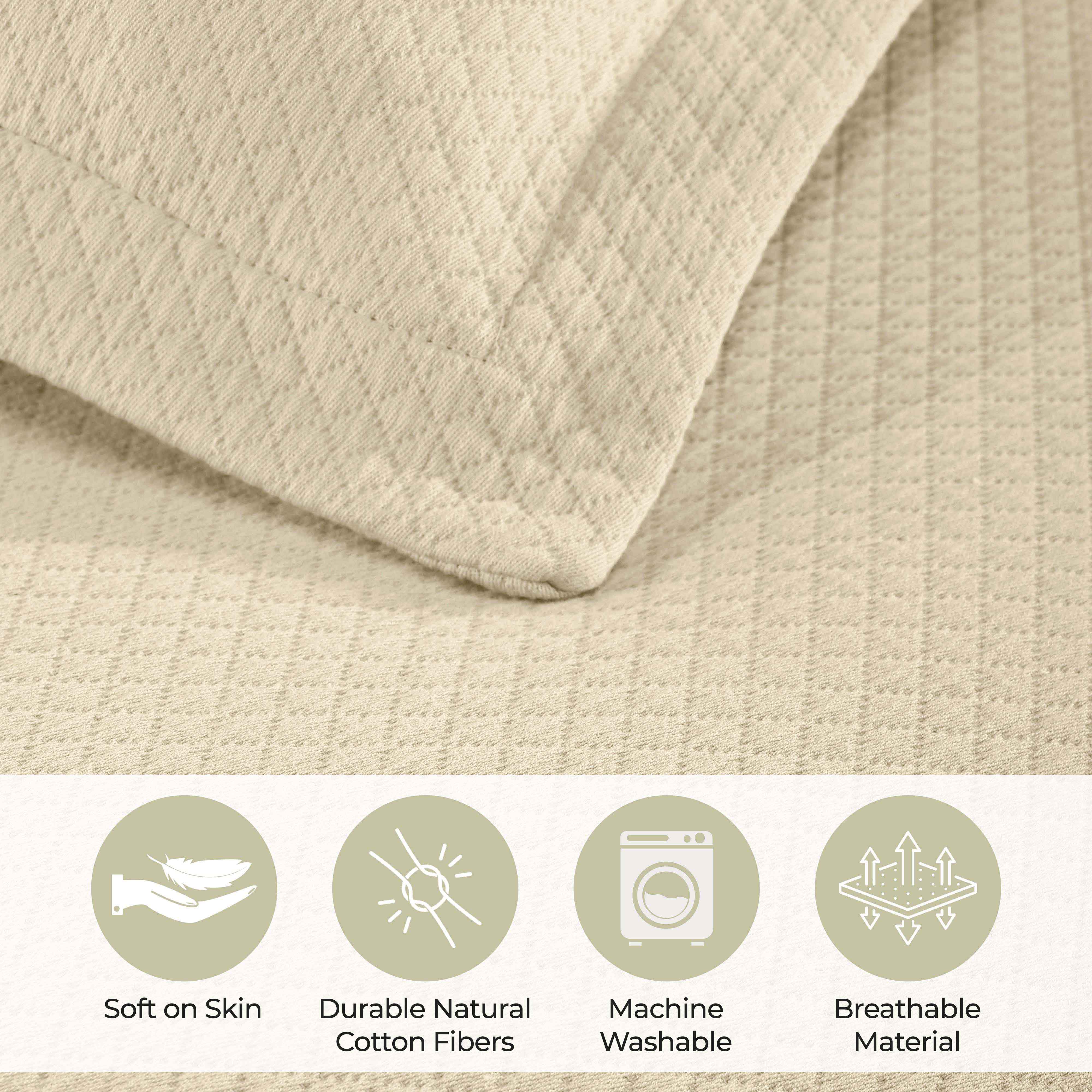Luxury Jacquard Matelassé Cotton Diamond Solitaire Bedspread Set - Queen Size Bedding Coverlet for Master Bedroom, Guest Room & Hotel Decor