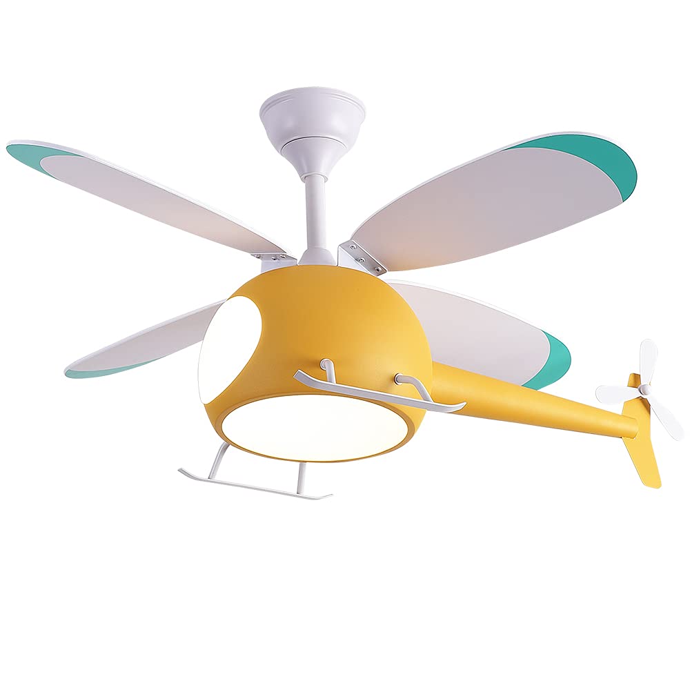 42 Inch Kids Helicopter Ceiling Fan with Remote Control & LED Lights - Cartoon Bedroom Fan for Boys & Girls - Perfect for Children's Room, Nursery, Playroom (Yellow)