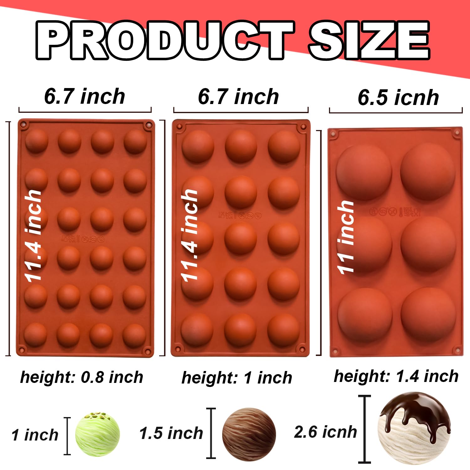 Premium Semi-Circular Silicone Baking Molds - 3-Pack Non-Stick Chocolate, Cake, Jelly, Dessert & Mousse Molds (6/15/24 Cups) for Home Baking, Party Treats & Professional Confectionery