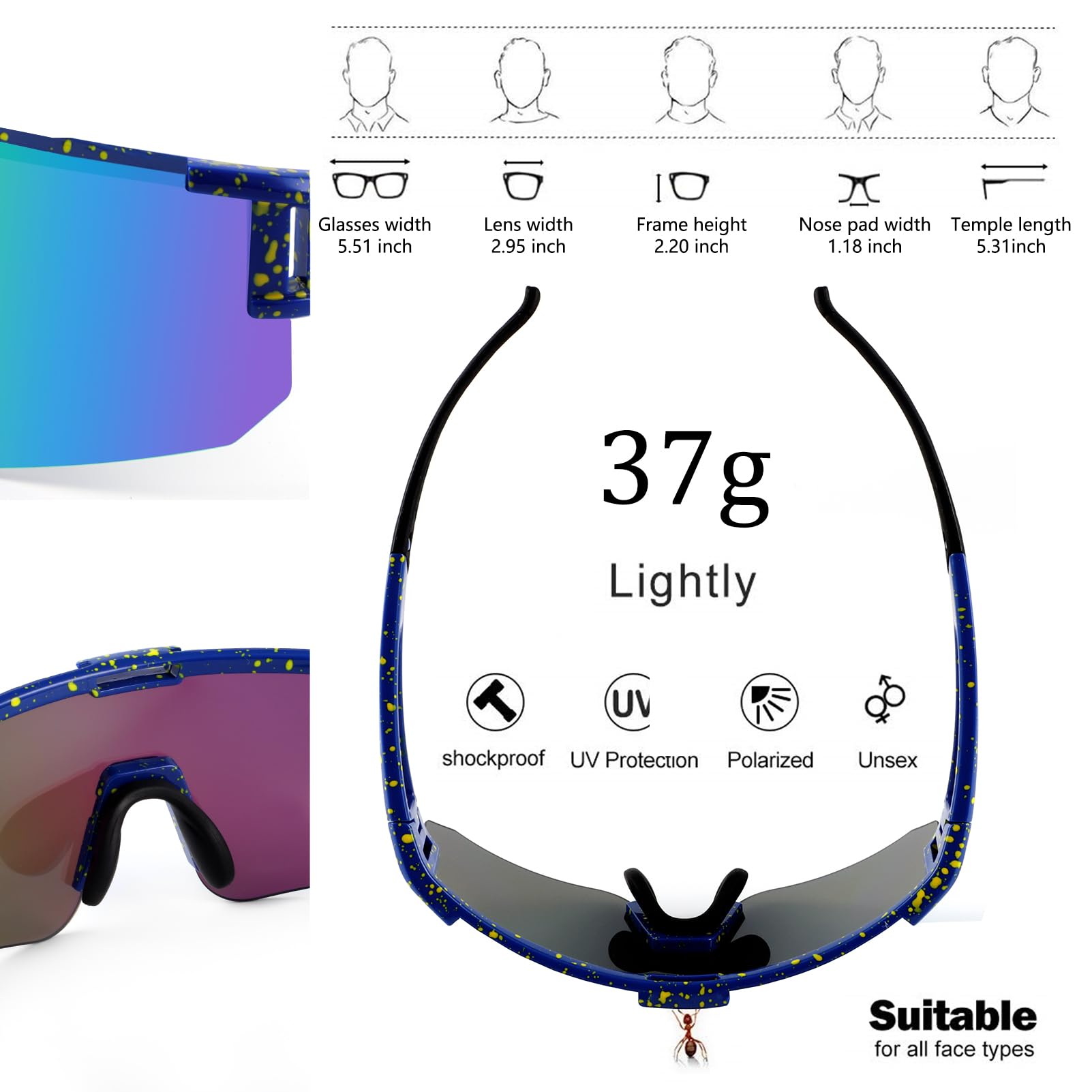 BangLong UV400 Polarized Sports Sunglasses for Men & Women - Lightweight Baseball & Cycling Sunglasses for Youth & Adults - Perfect for Outdoor Activities, Running, Hiking, and Driving
