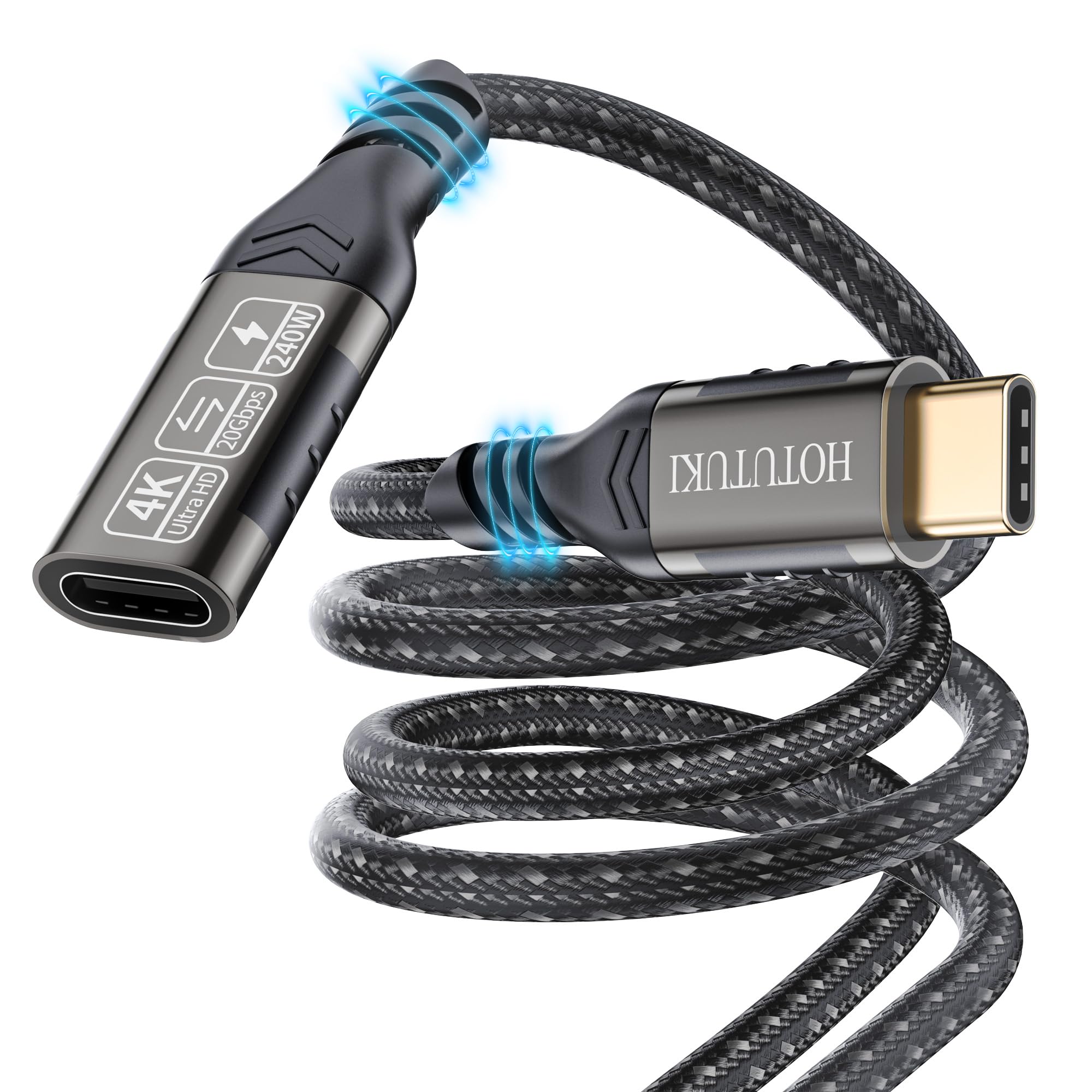 20Gbps USB C Extension Cable 6.6ft - USB 3.2 Gen 2x2 Male to Female Cord - 4K@60Hz Ultra HD, 240W Fast Charging - Compatible with MacBook, iPad Pro, Galaxy S23 & More - Perfect for Home Office, Gaming & Travel Charging