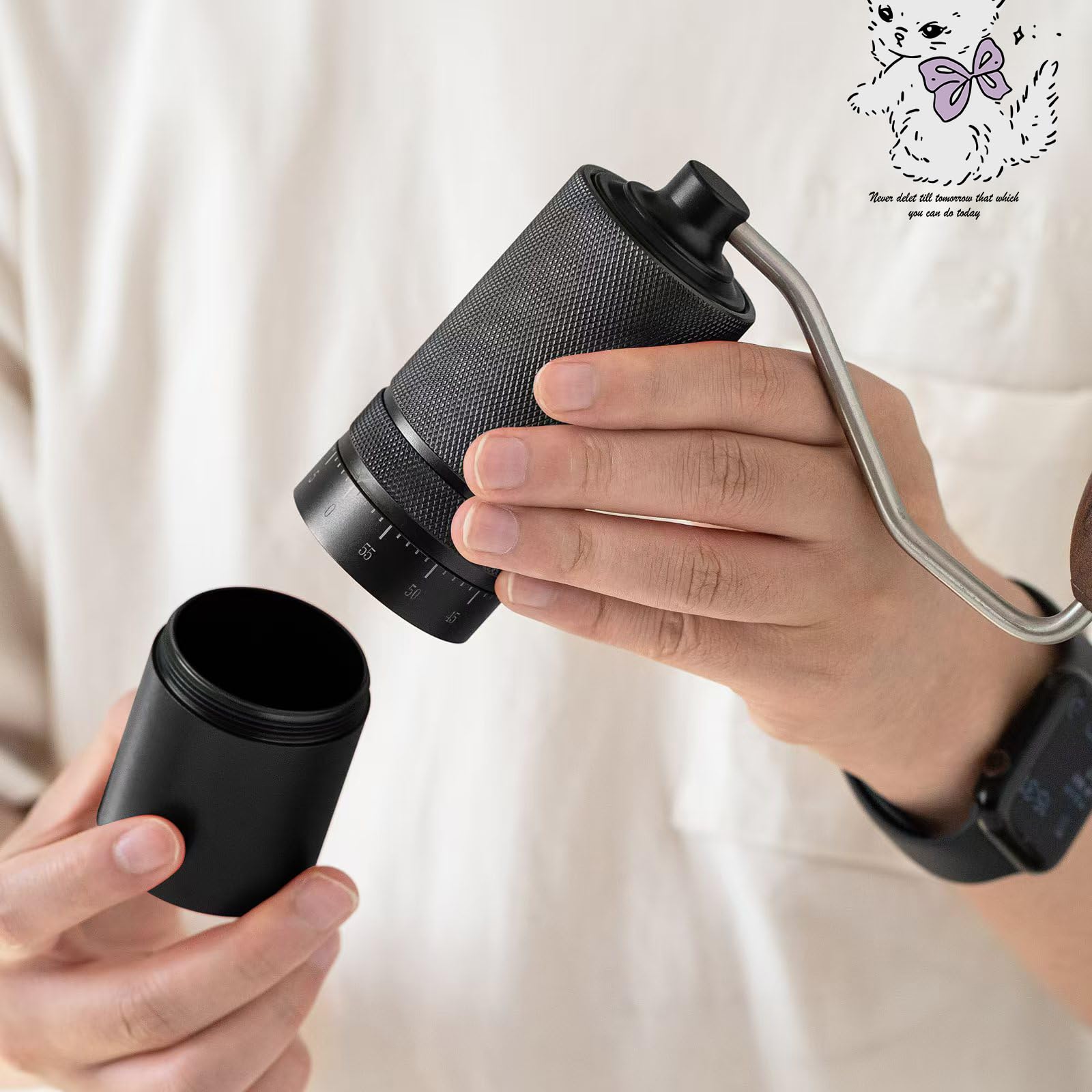 Premium Manual Coffee Grinder - Adjustable Stainless Steel Burr with Reticulate Design for Espresso, French Press & Pour Over | Perfect for Home, Office, Travel & Camping | Durable Black Coffee Mill