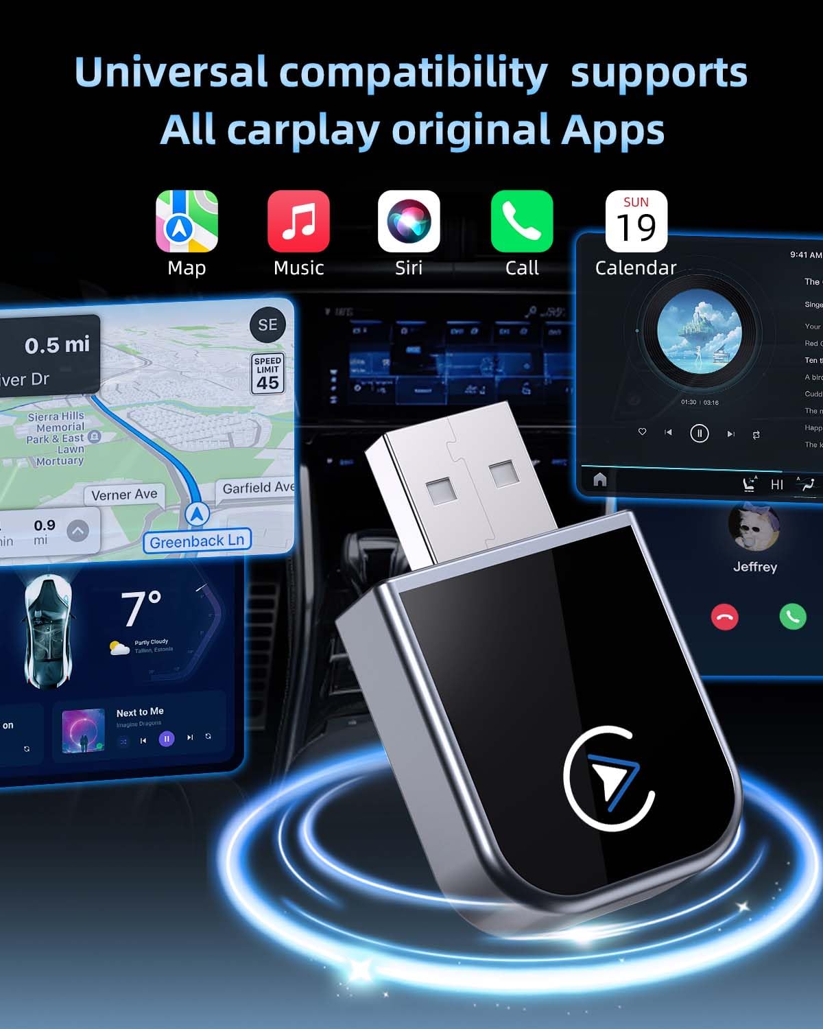 2025 Upgraded Mini Wireless CarPlay Adapter for Apple iPhone - Plug & Play for Cars Since 2016 | iOS 10+ Compatible | No Delay | Black | Perfect for Commuting & Road Trips