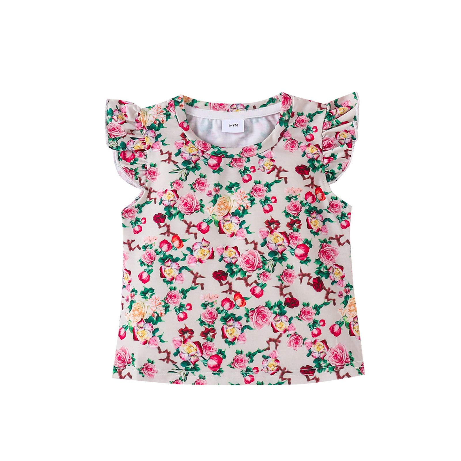 Floral Sleeve Baby Toddler Girls T-Shirt - Cute Printed Fly Girls Tops & Tank Tops for Toddler Girls | Perfect for Playdates, Summer Outfits & Family Photos