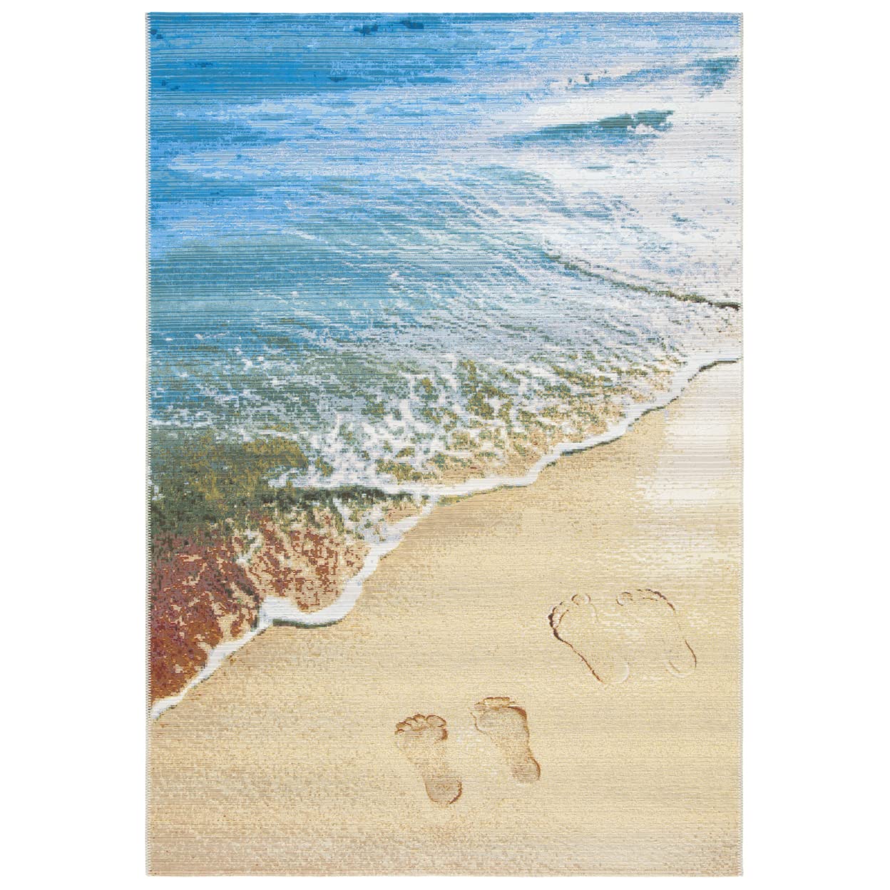 SAFAVIEH Barbados Collection 8' x 8' Square Gold & Blue Tropical Beach Area Rug - Indoor/Outdoor Waterproof Easy Clean Patio Backyard Mudroom Rug for Beach House, Poolside & Coastal Decor