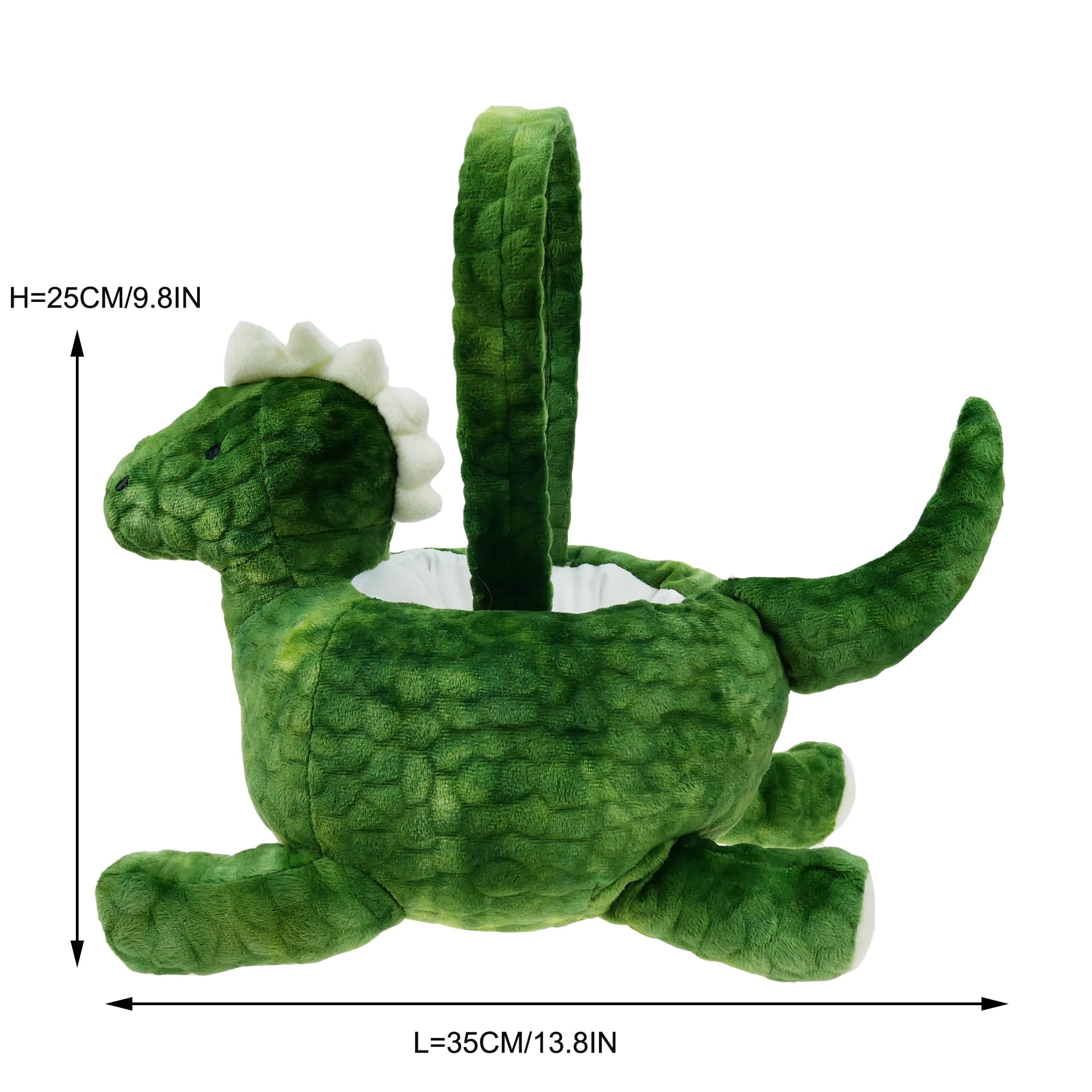 Personalized 3D Adorable Plush Dinosaur Easter Basket - Custom Embroidery Name, Green Dino Egg Hunting Basket for Kids, Easter Gift Bag for Boys & Girls - Perfect for Easter Egg Hunts, Birthday Gifts & Nursery Decor