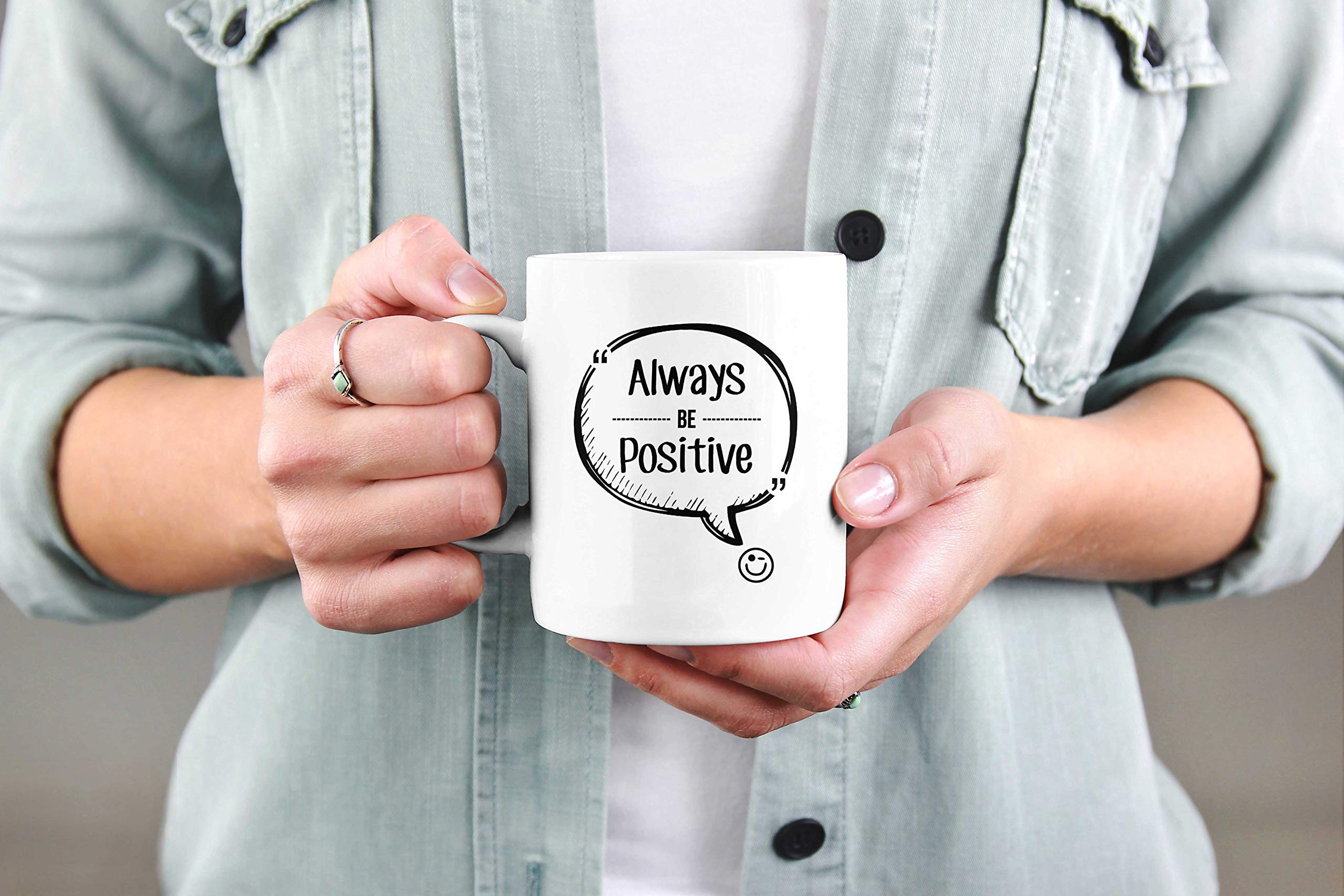 Always Be Positive Inspirational Quote Mug - White Ceramic Coffee & Tea Cup with Gift Box - Perfect for Office, Home & Motivational Gifts