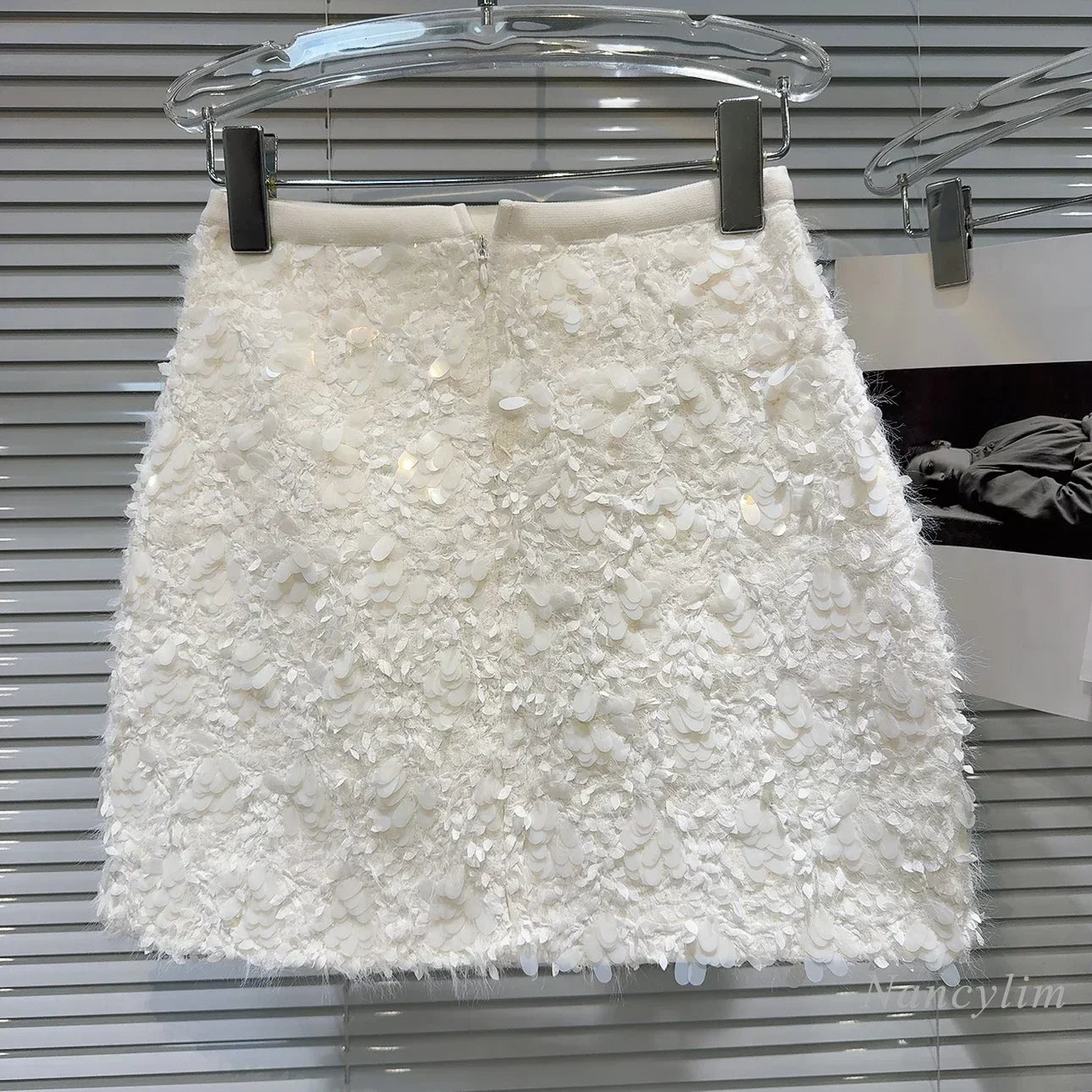 Elegant White A-Line Skirt for Women - Chic Sequined Tweed Short Skirt | Autumn Fashion, Celebrity Style | Perfect for Parties, Dates & Office Wear