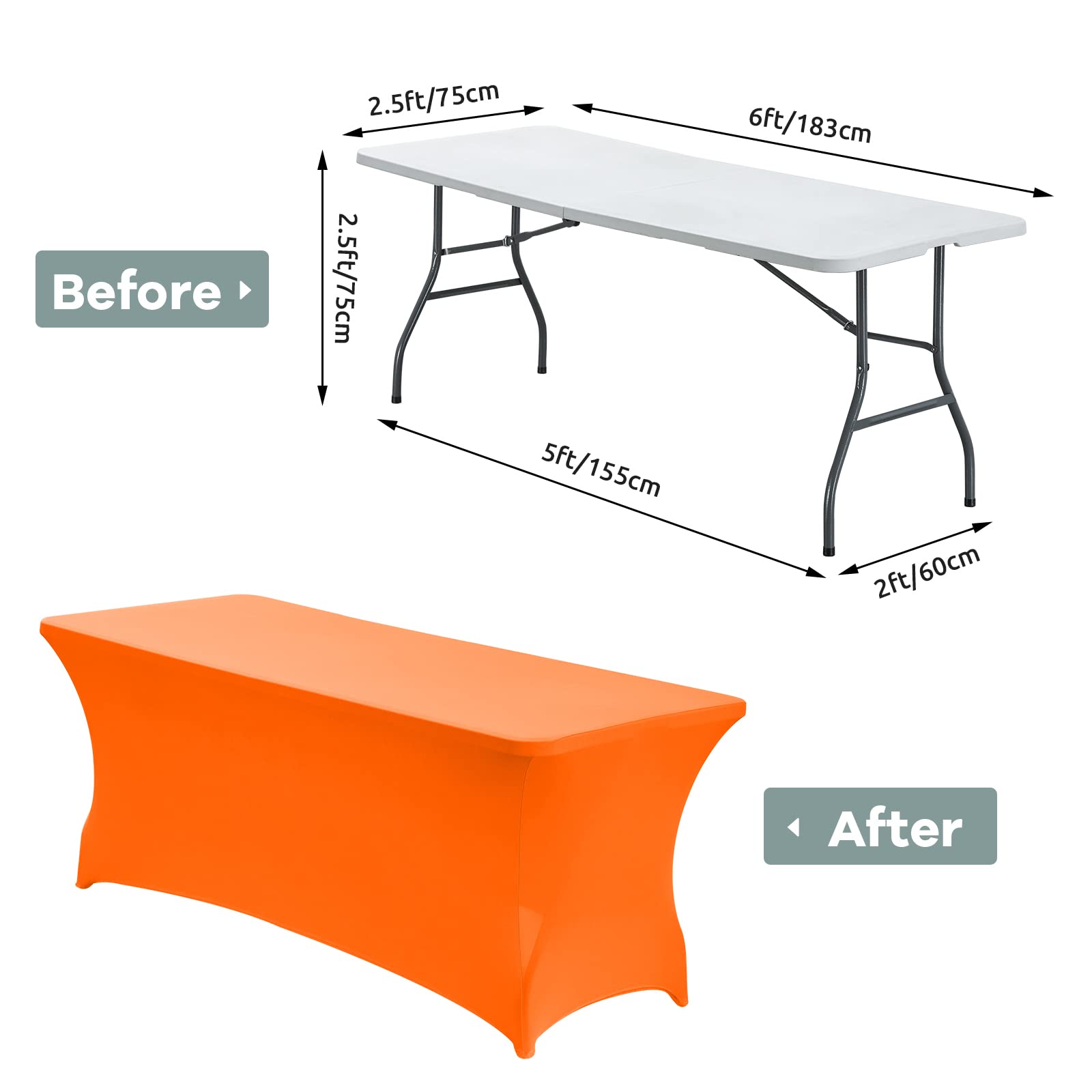 CWK 6FT Stretch Spandex Table Cover - Elastic Fitted Tablecloth for Rectangular & Folding Tables, Wrinkle Resistant & Durable Party Table Protector for Weddings, Banquets, Events (Light Orange) - Perfect for Indoor/Outdoor Dining, Buffets, and Special Occasions