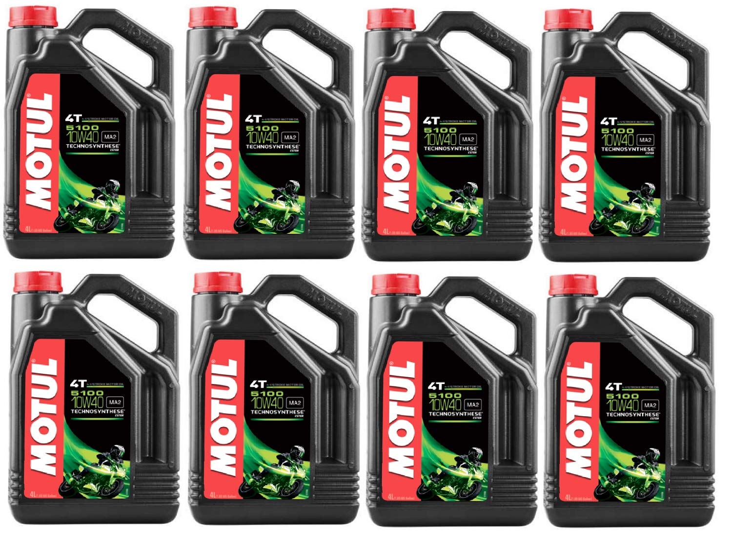 Motul 104068 8-Pack 5100 4T 10W-40 Synthetic Motor Oil - 1 Gallon Bottles for Motorcycle, ATV & Dirt Bike Engine Protection