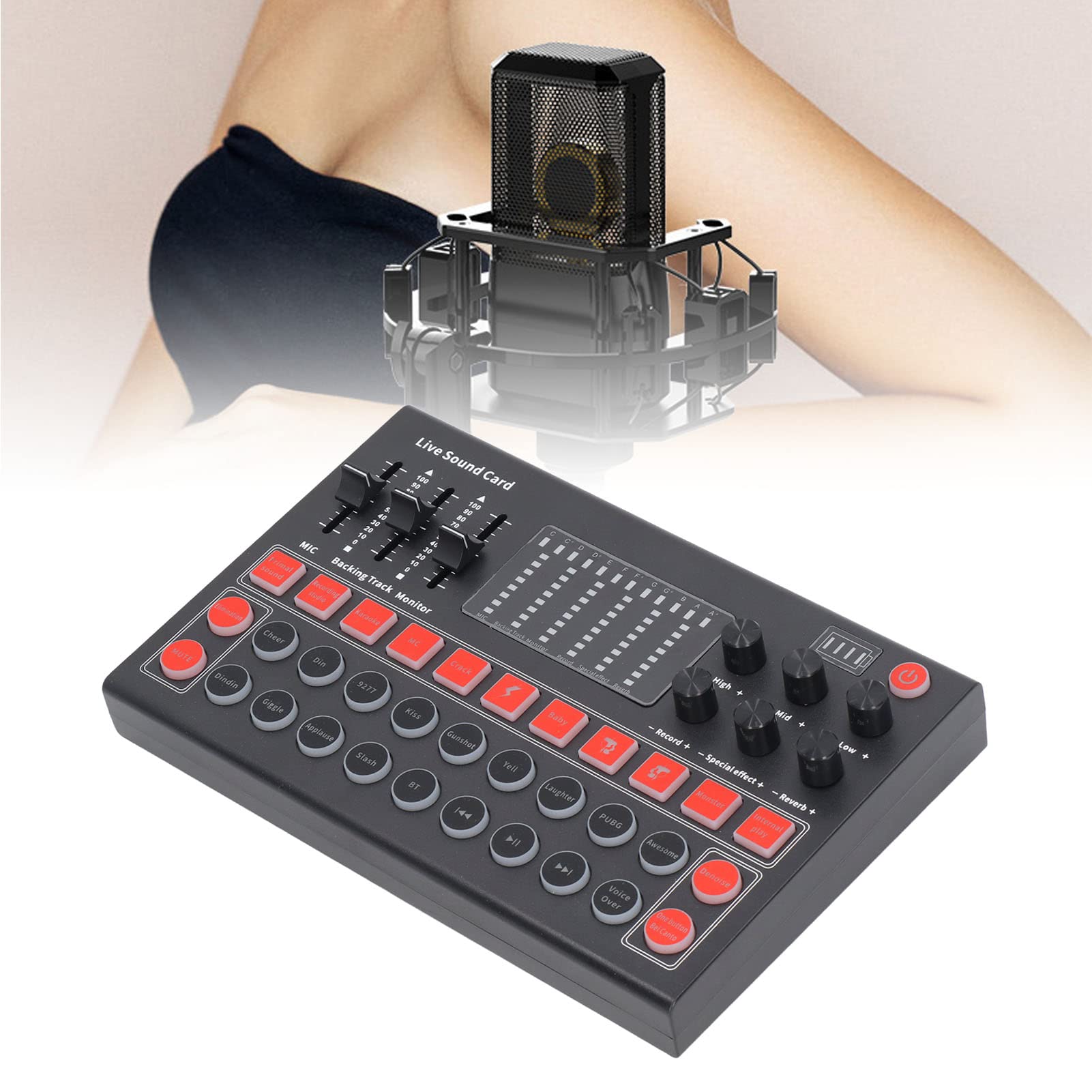 Professional Voice Changer Sound Board with LED Display - Noise Reduction, Bluetooth & Dual Channel Live Sound Card for Recording, Podcasting & Gaming (USB Audio Mixer for PC/Mac/Streaming)