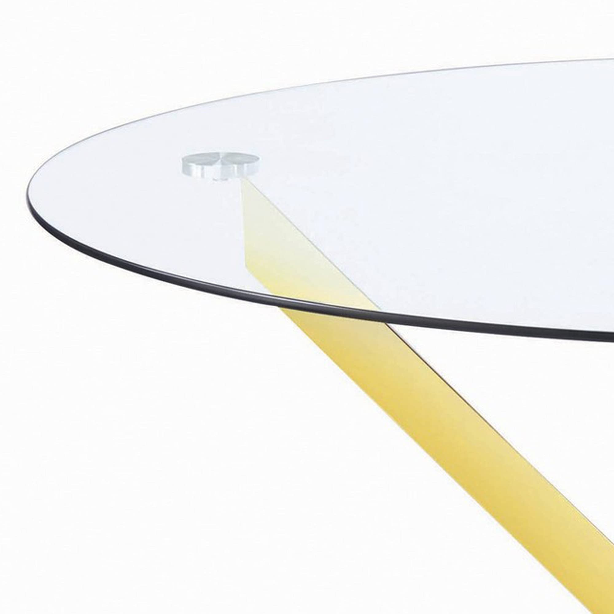 Benjara Modern Dining Table with Tempered Glass Top & Curved Gold Metal Base - Perfect for Small Spaces, Apartments & Contemporary Dining Rooms