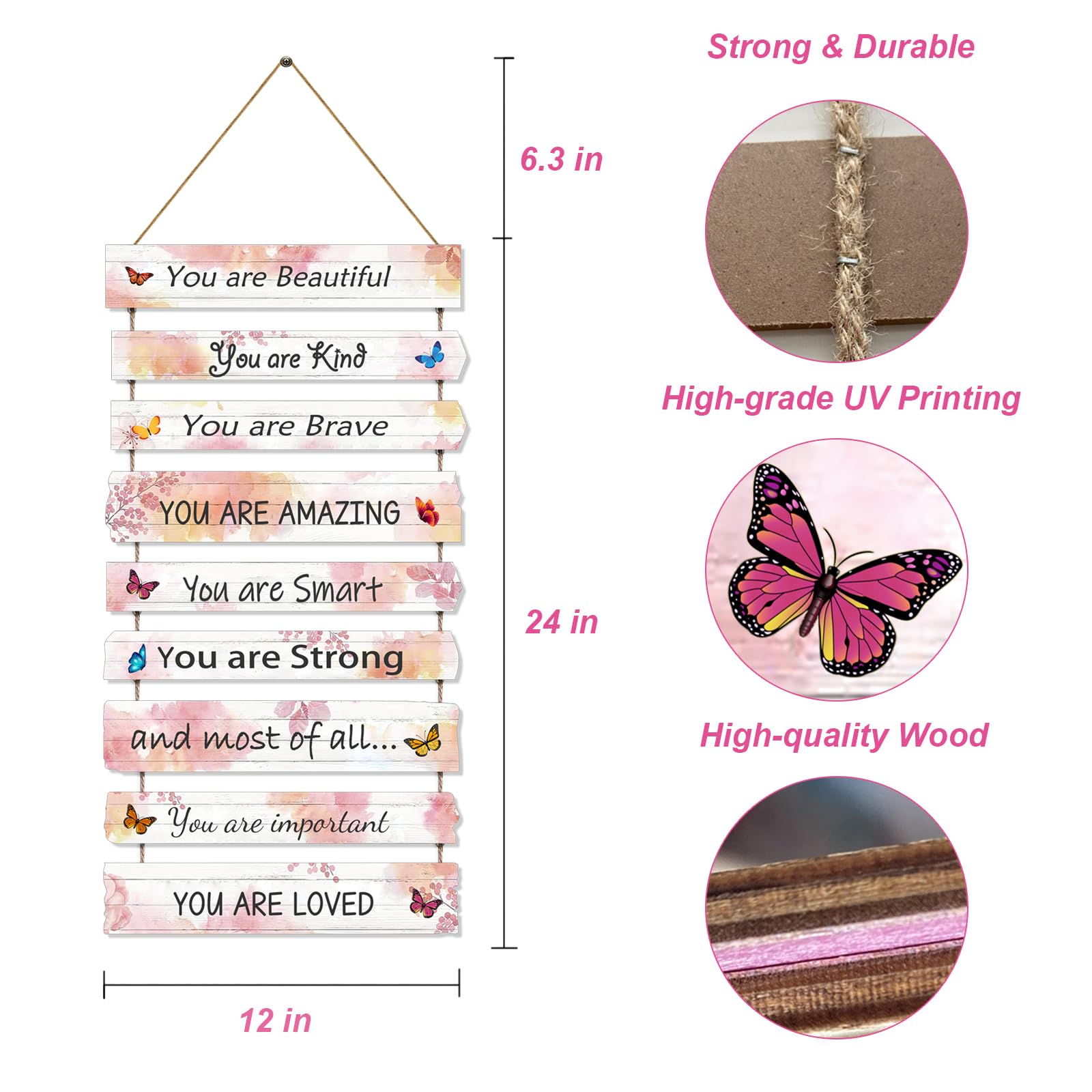 Butterfly Girl's Room Decor - Pink Wall Art for Baby Girl, Trendy Nursery & Bedroom Decorations, Dorm & Classroom Wall Signs - Perfect for Kids' Bedroom, Bathroom & Playroom Decor