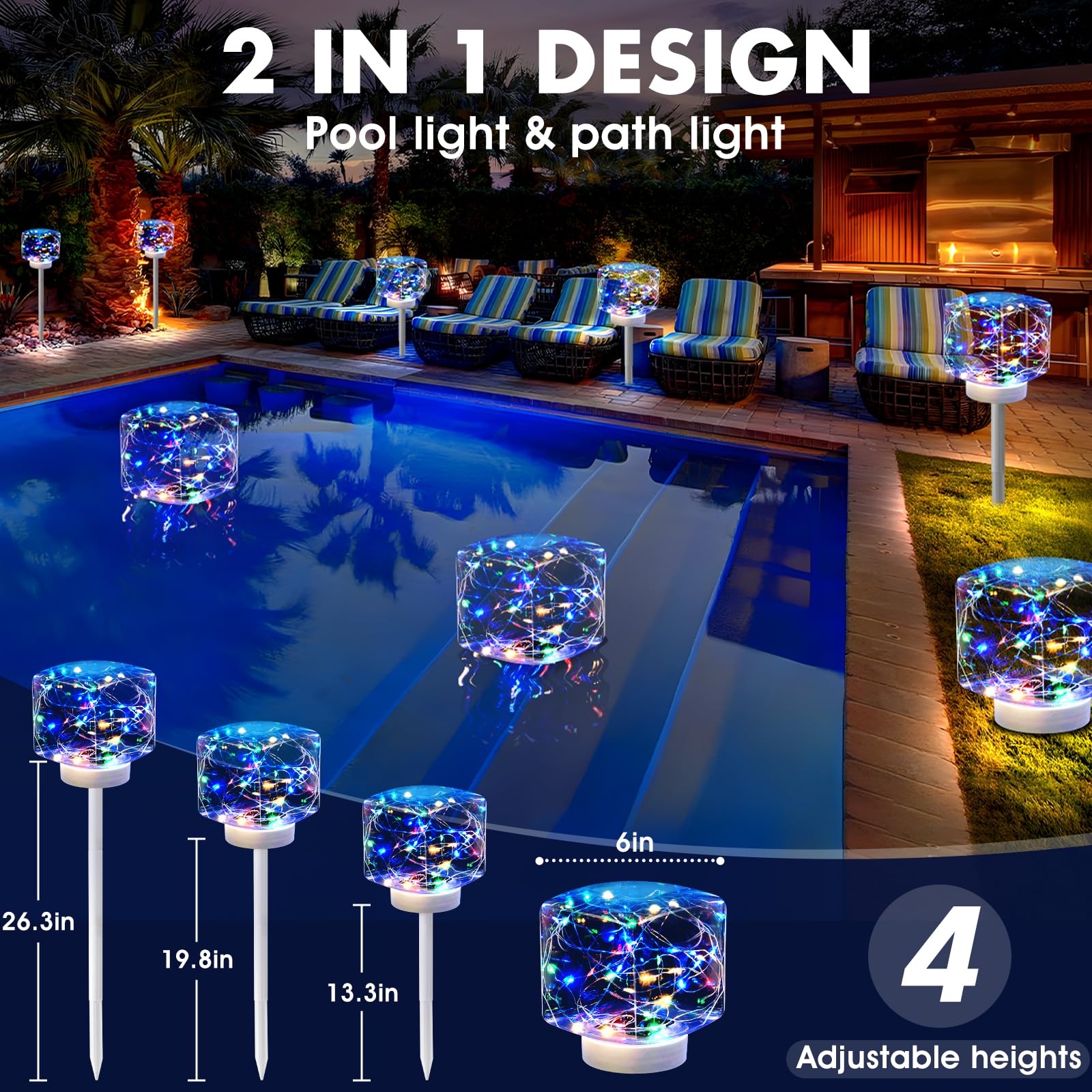 Solar Pool Lights - 2PCS, IP68 Waterproof LED Floating Lights for Swimming Pools & Ponds | Outdoor Decor